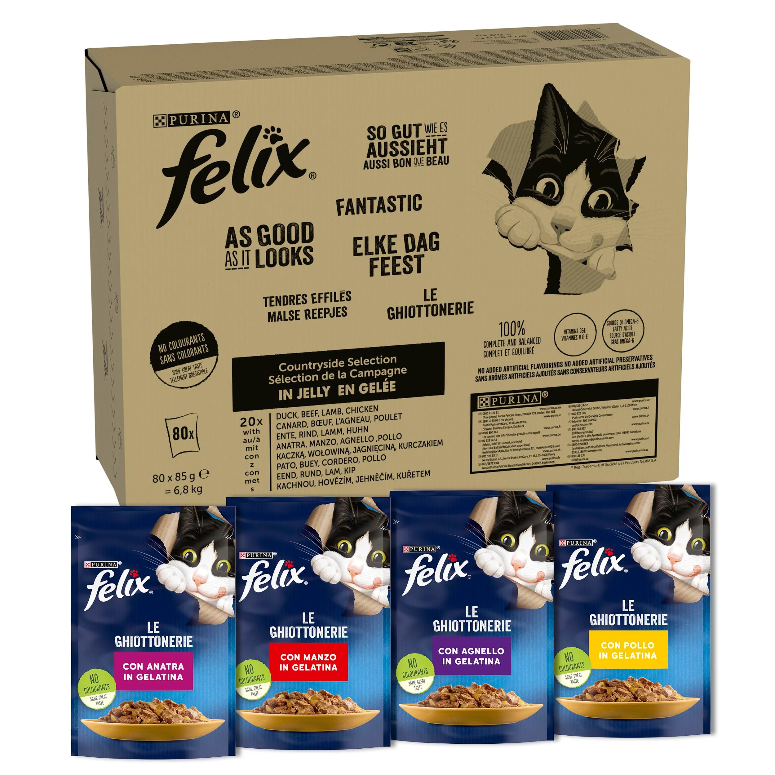 Felix Le Ghiottonerie Cibo Umido per Gatti Adulti, Carne, 80 x 85g - immagine 1