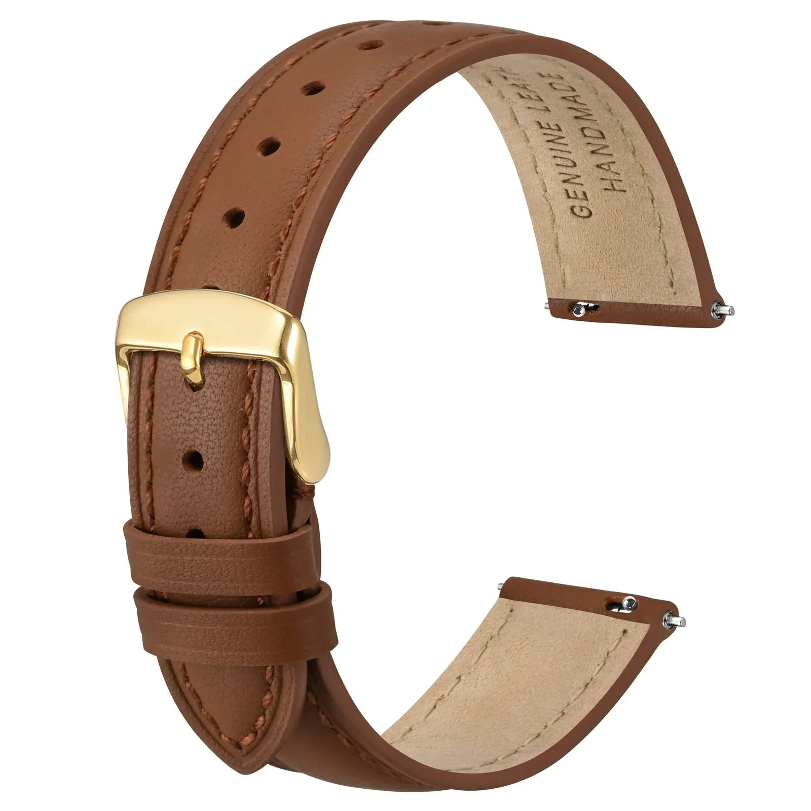 ANBEER Cinturino in Vera Pelle 20mm a Sgancio Rapido, Marrone con Fibbia Dorata - immagine 1