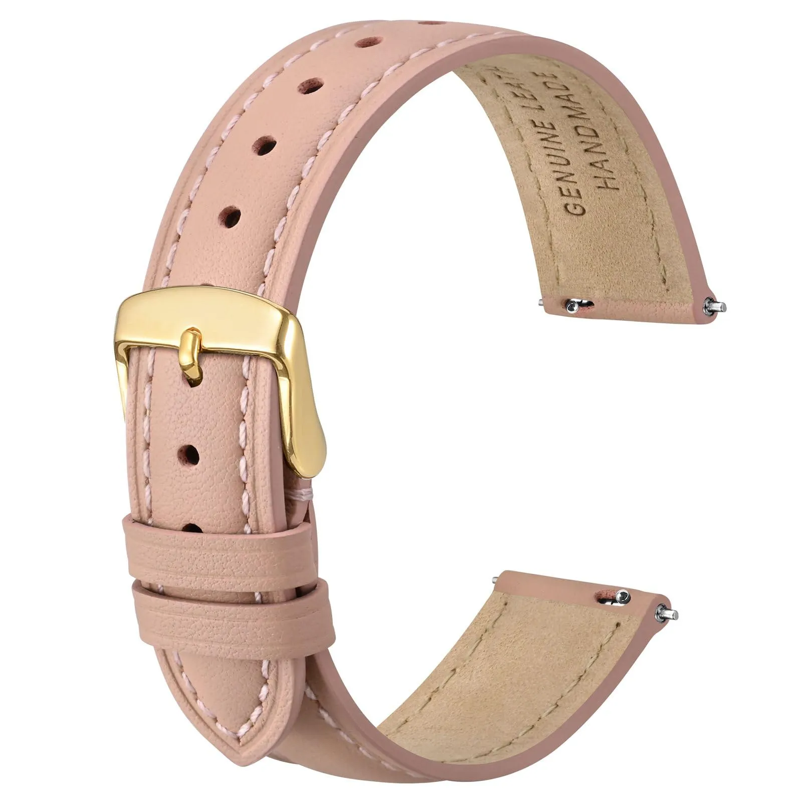 ANBEER Cinturino in Vera Pelle 14mm a Sgancio Rapido, Rosa con Fibbia Dorata - immagine 1