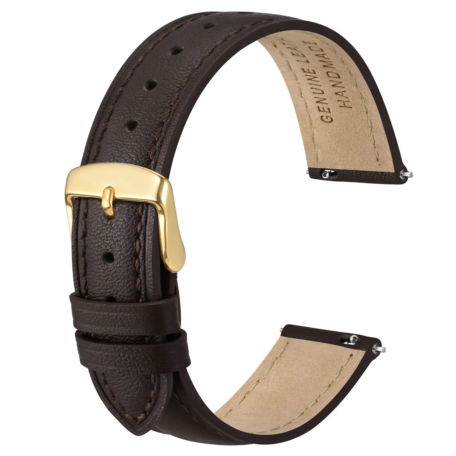 ANBEER Cinturino in Vera Pelle 18mm a Sgancio Rapido, Marrone Scuro con Fibbia Dorata - immagine 1