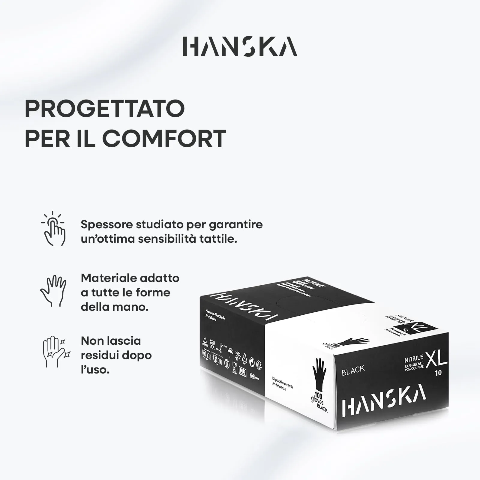 HANSKA Guanti Monouso Nitrile Neri, Senza Polvere, Ambidestri, XL (100 pezzi) - immagine 6