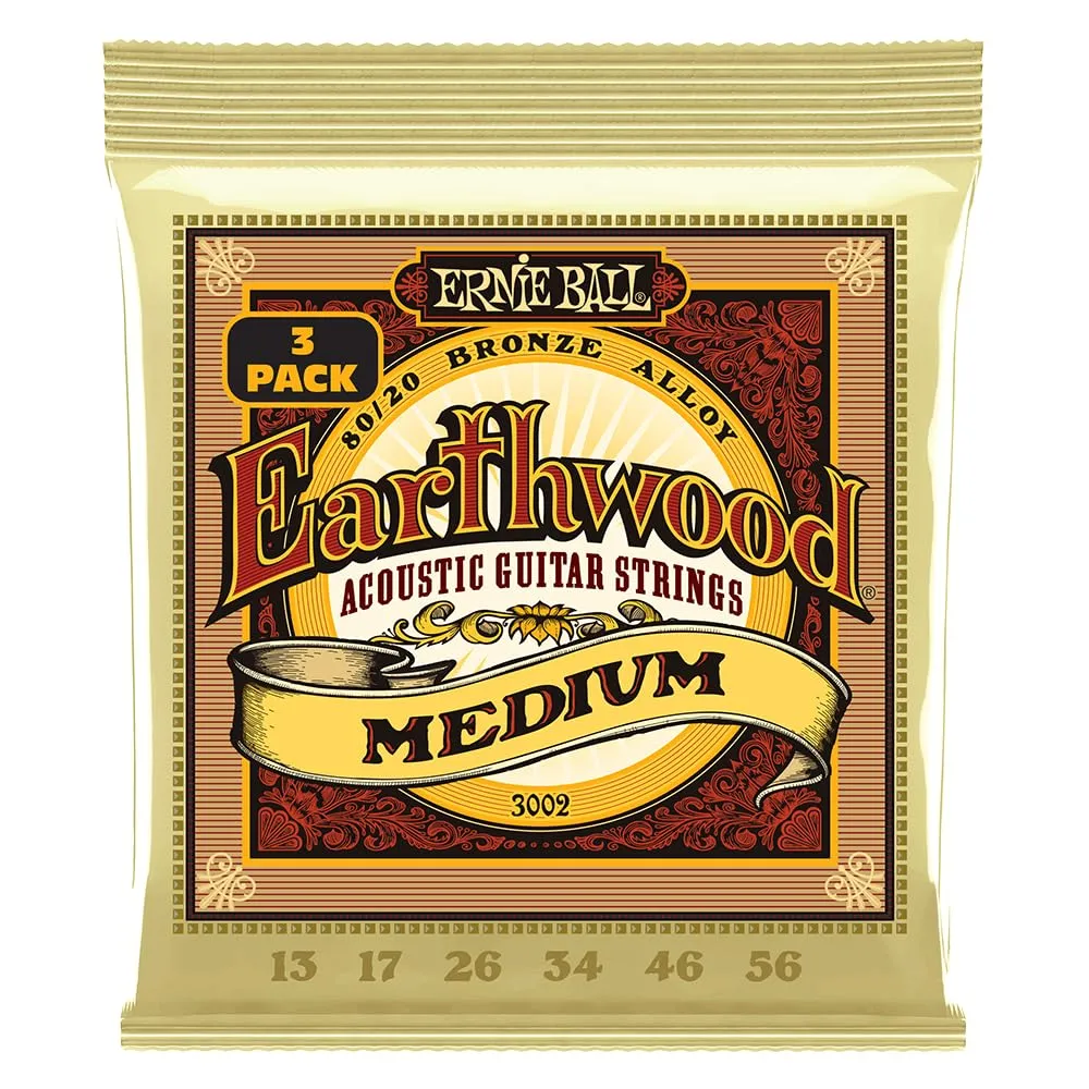 Ernie Ball Earthwood Medium 80/20 Bronze Acoustic Guitar Strings, 13-56, 3-Pack - immagine 1