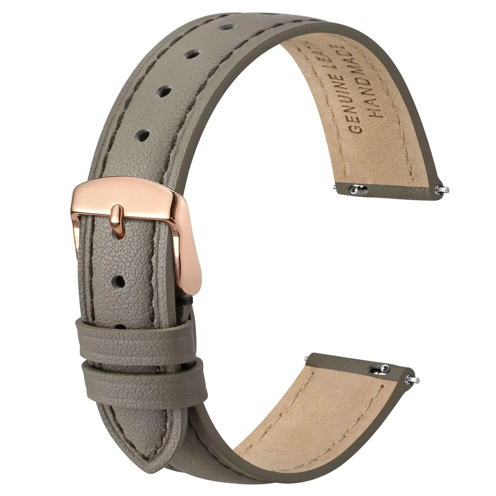 ANBEER 20mm Cinturino in Vera Pelle a Sgancio Rapido, Grigio Caldo con Fibbia Oro Rosa - immagine 1