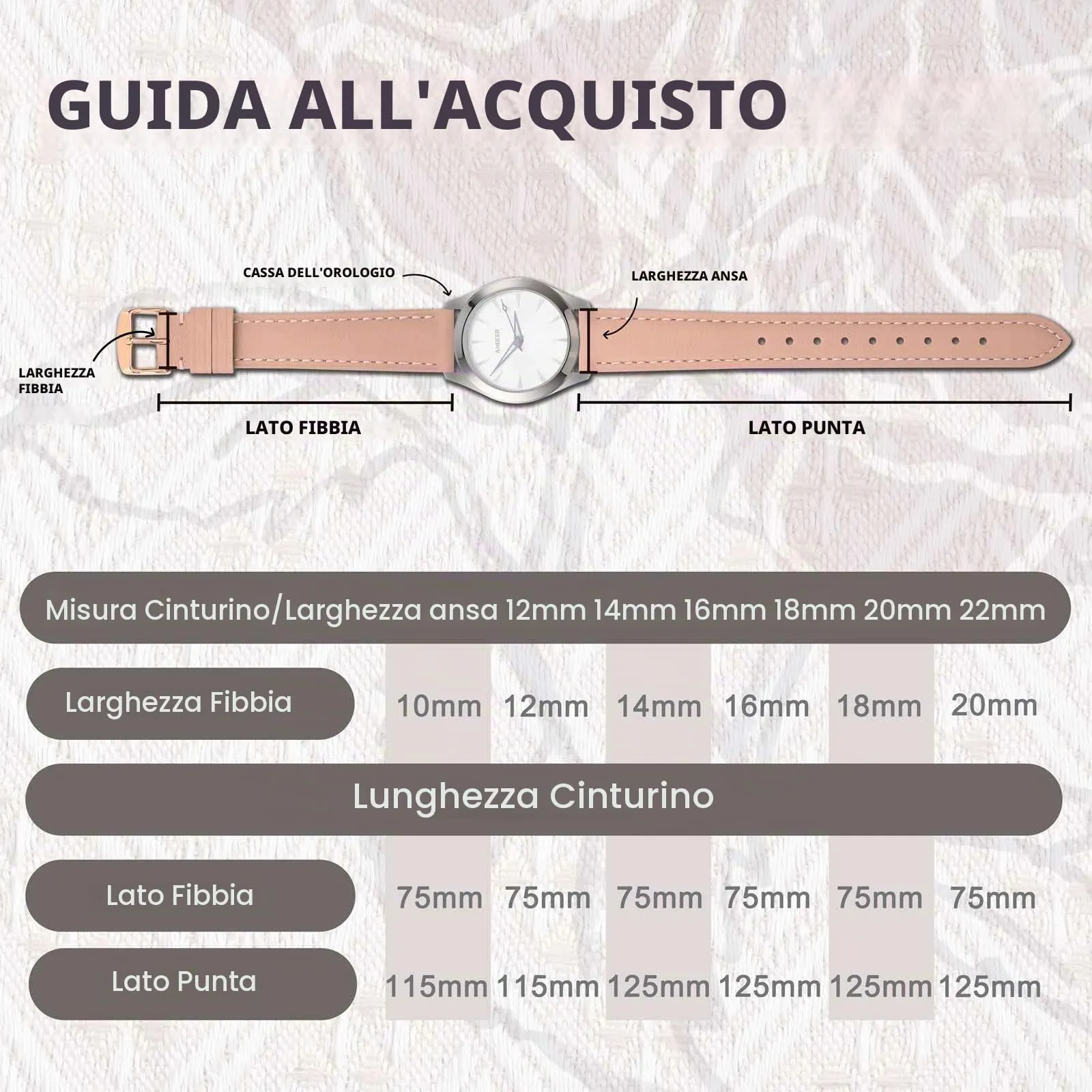 ANBEER Cinturino in Vera Pelle 20mm a Sgancio Rapido, Rosa con Fibbia Oro Rosa - immagine 4