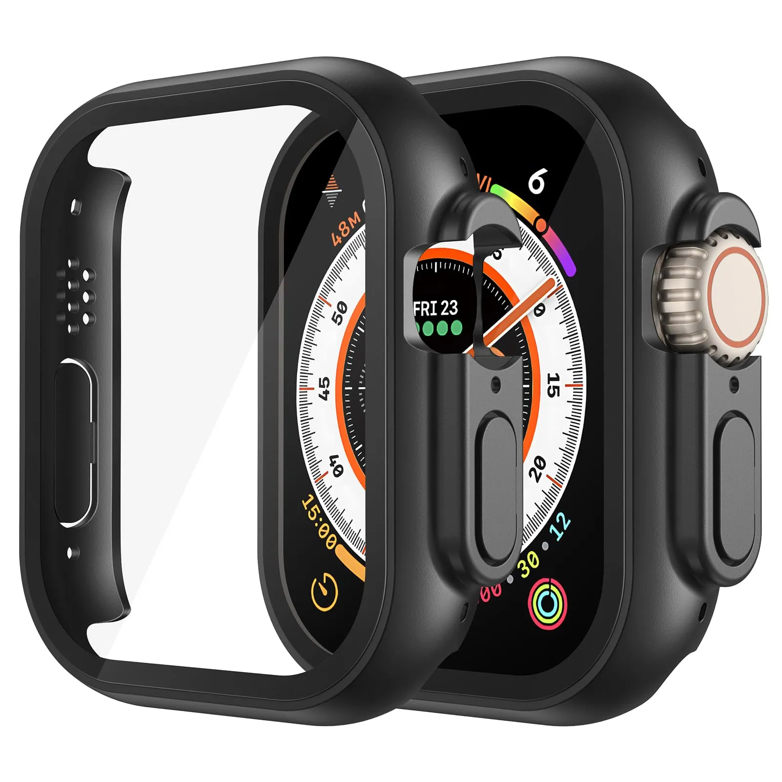 Misxi Custodia Protettiva con Vetro Temperato per Apple Watch Ultra 4/3/2 49mm, Nero (2 Pezzi) - immagine 1
