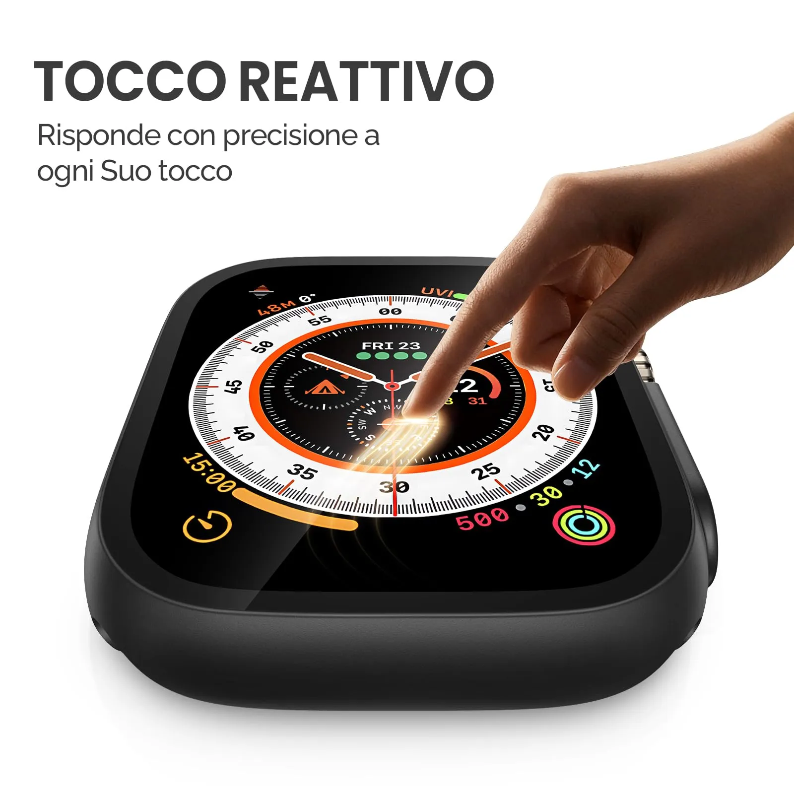 Misxi Custodia Protettiva con Vetro Temperato per Apple Watch Ultra 4/3/2 49mm, Nero (2 Pezzi) - immagine 2