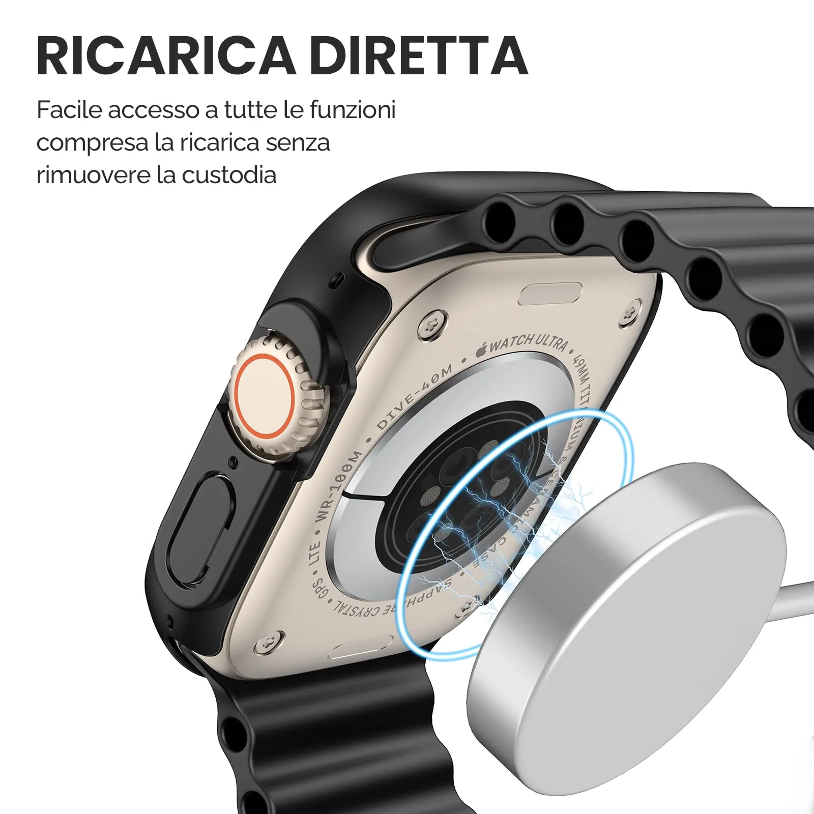 Misxi Custodia Protettiva con Vetro Temperato per Apple Watch Ultra 4/3/2 49mm, Nero (2 Pezzi) - immagine 4