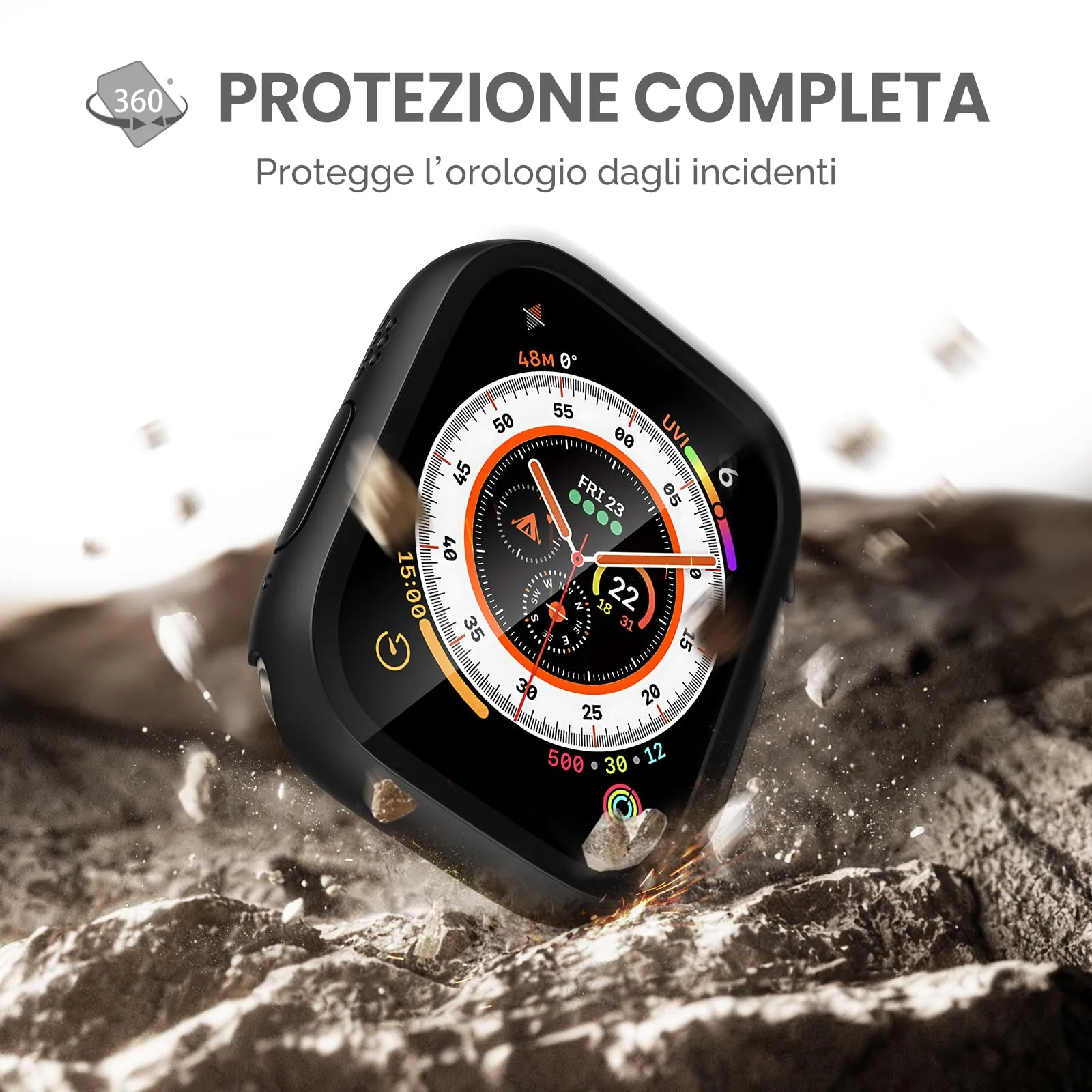 Misxi Custodia Protettiva con Vetro Temperato per Apple Watch Ultra 4/3/2 49mm, Nero (2 Pezzi) - immagine 5