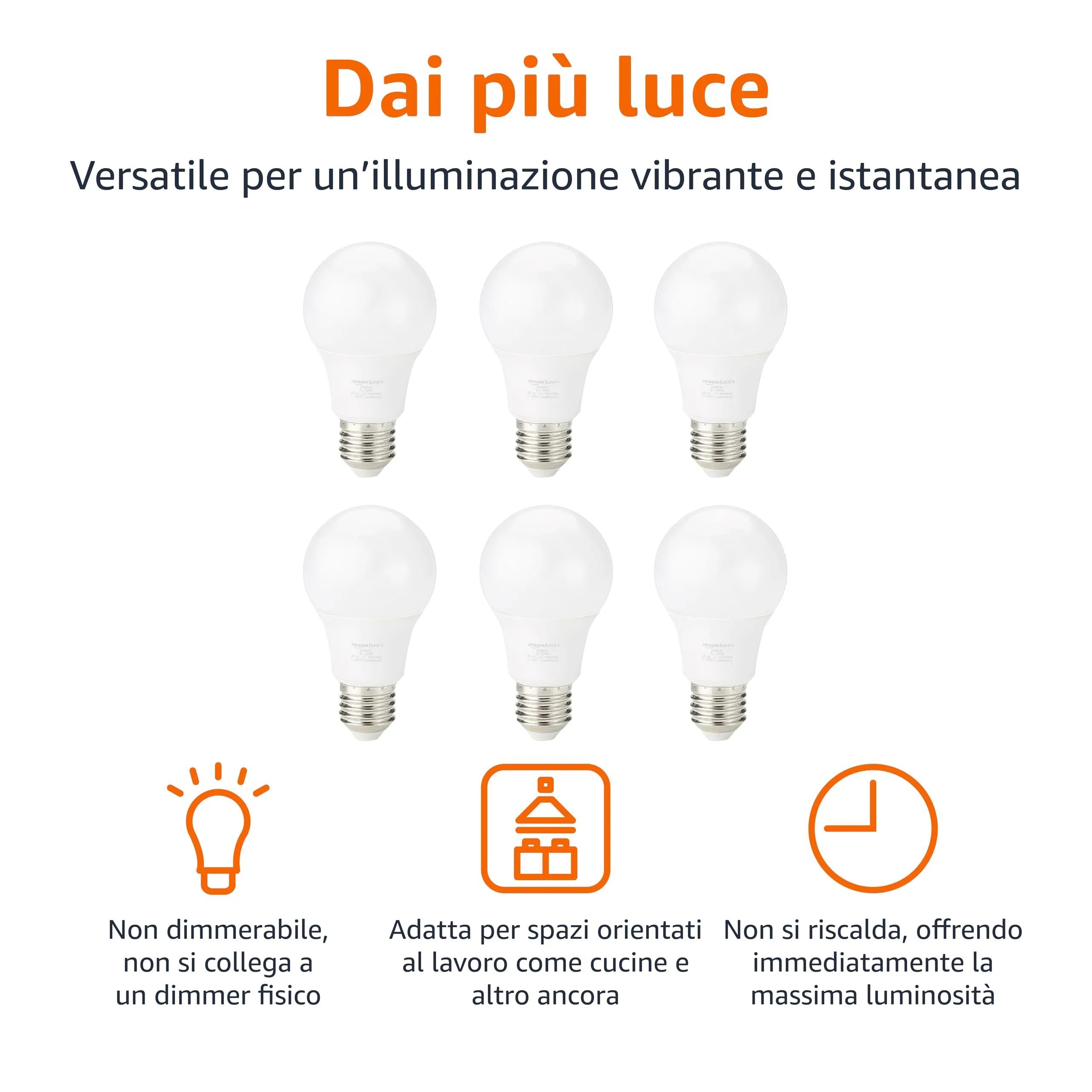 Amazon Basics Lampadine Edison a LED E27, 8W (60W), Bianco Freddo, Non Dimmerabile, Confezione da 6 pezzi - immagine 3