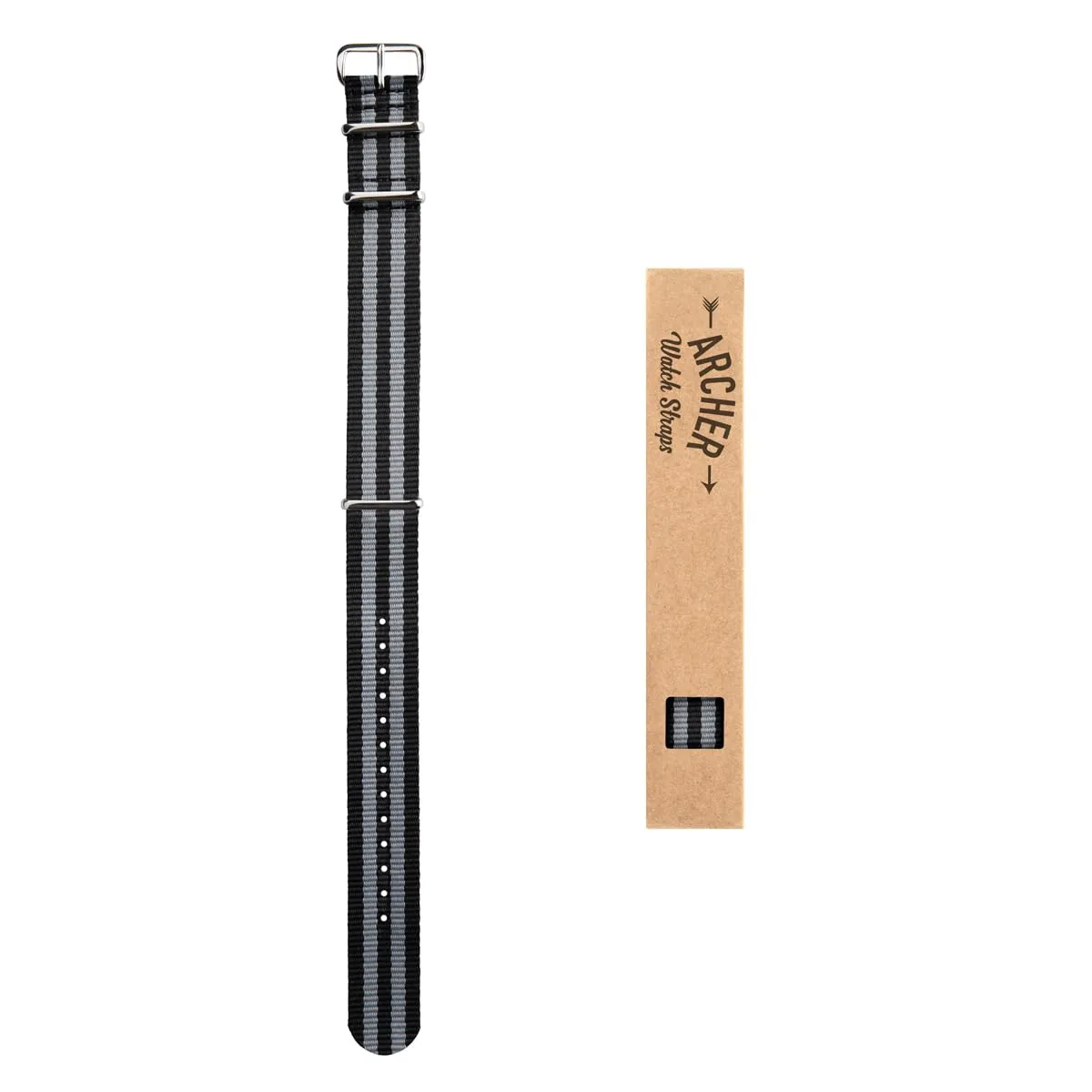 Archer Watch Straps NATO Nylon Strap - Nero e Grigio (Bond), 24mm - immagine 6