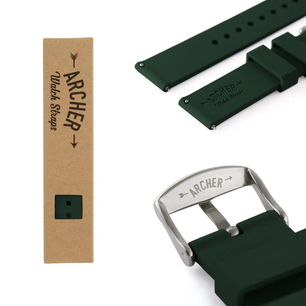 Archer Watch Straps Quick Release Silicone Strap - British Racing Green, 16mm - immagine 6