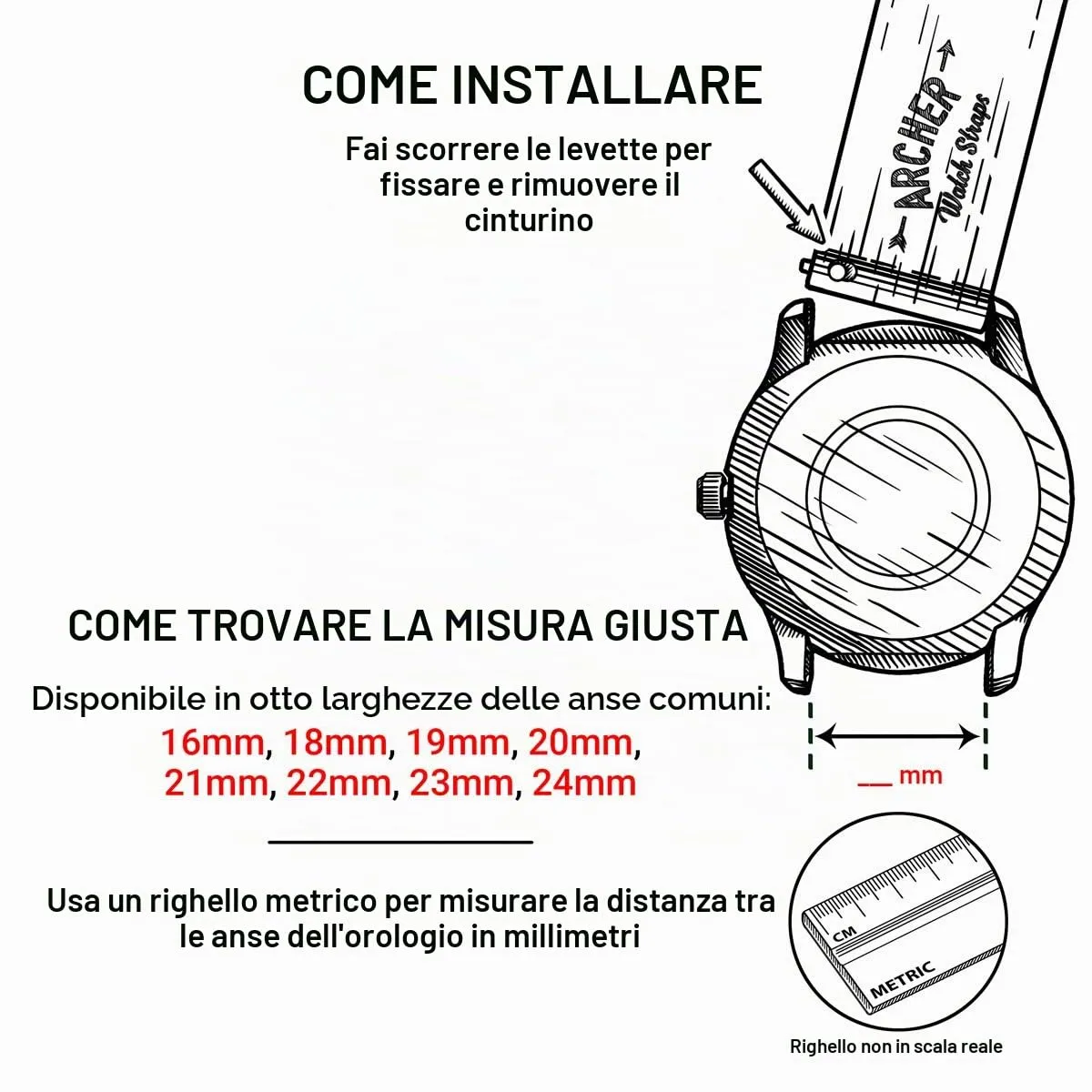 Archer Watch Straps Cinturini a Sgancio Rapido in Silicone, Nero, 24mm - immagine 2