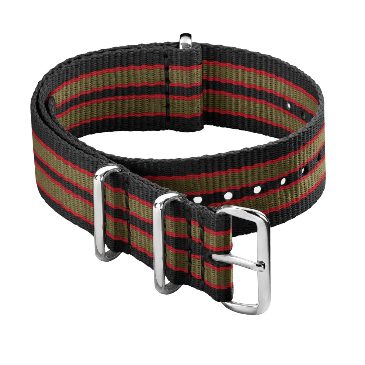 Archer Watch Straps NATO Nylon Strap - Nero, Rosso e Verde (Vintage Bond), 18mm - immagine 1