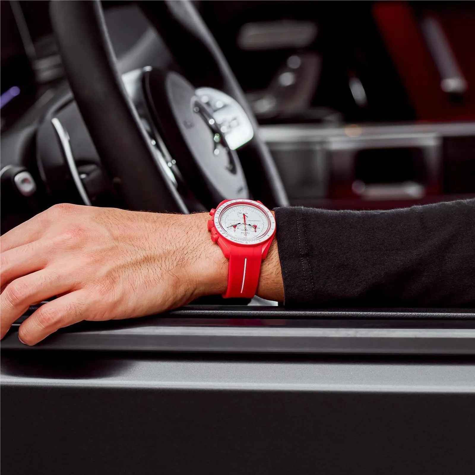 BONACE Cinturino in silicone per Omega x Swatch MoonSwatch Speedmaster, 20mm (rosso bianco linea) - immagine 3