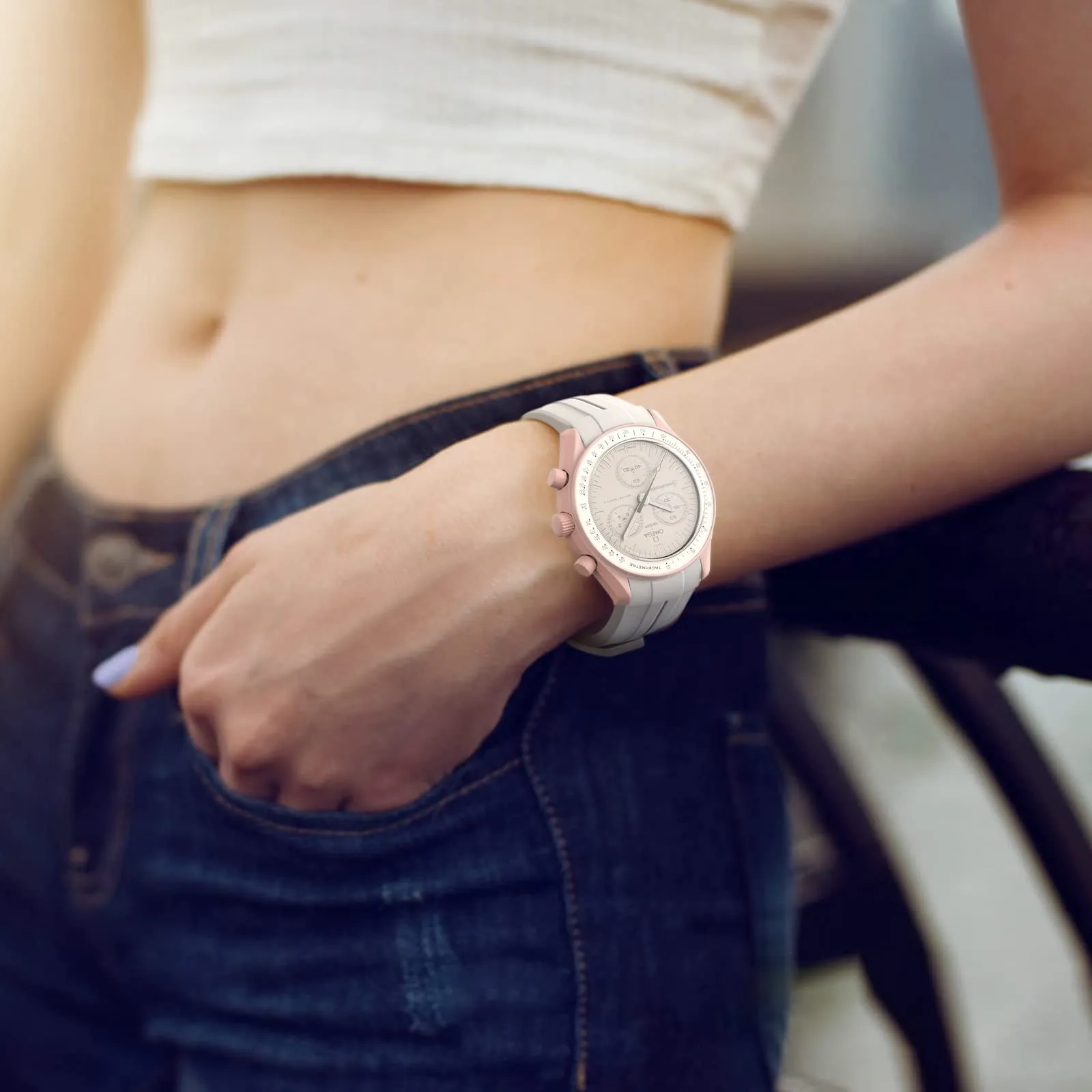 BONACE Cinturino in Silicone per Omega x Swatch MoonSwatch, 20mm, Bianco Arancione - immagine 5
