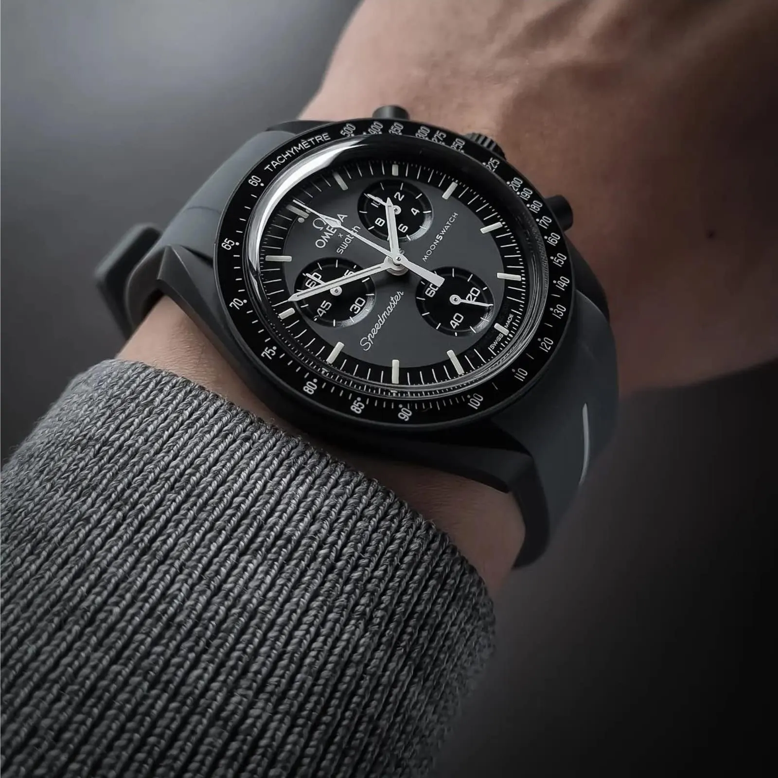 BONACE Cinturino di ricambio in gomma per Omega X Swatch Moonswatch Speedmaster, 20mm, Nero Bianco Linea - immagine 3
