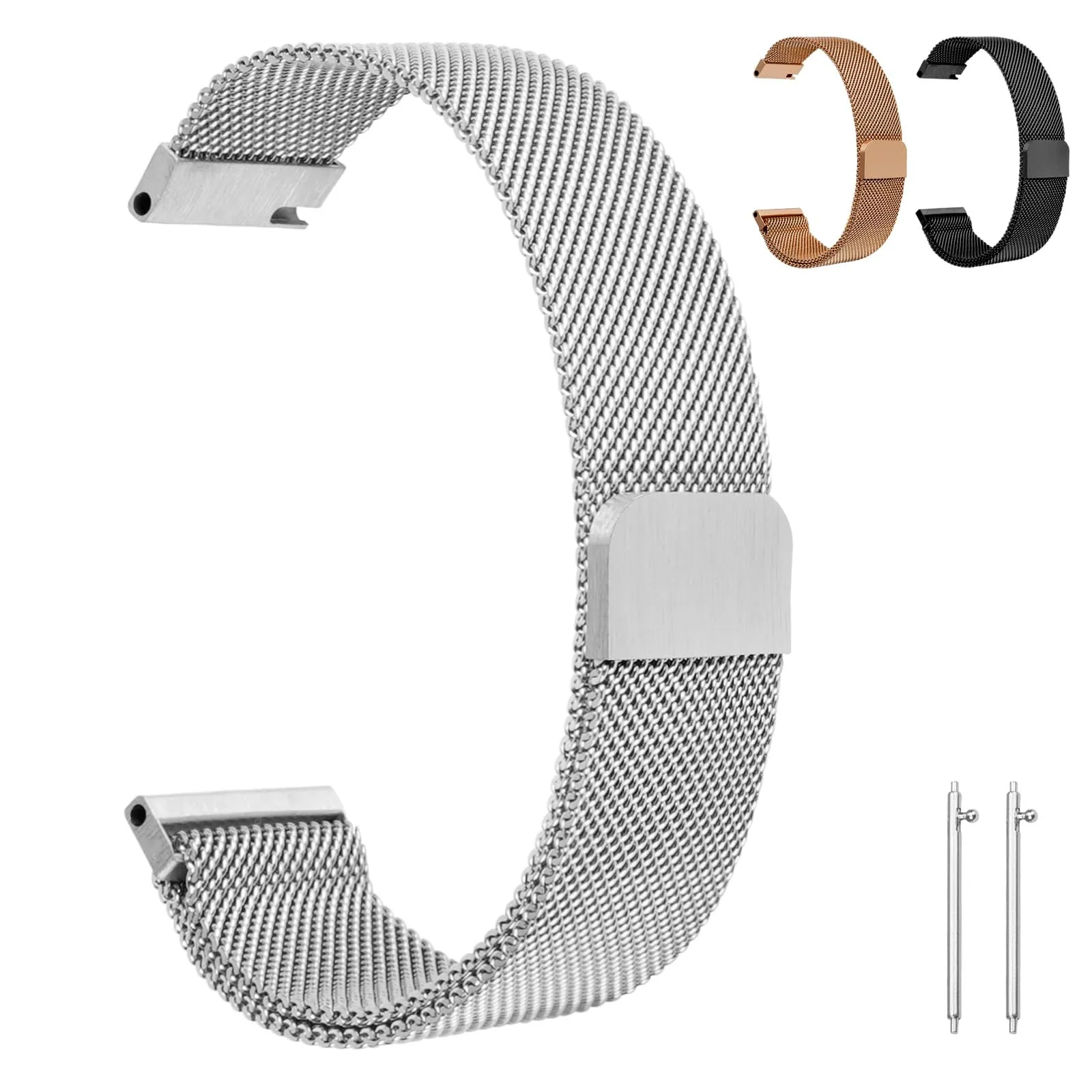 OFFCUP Cinturino in Acciaio Inossidabile Maglia Milanese a Sgancio Rapido, 20mm, Argento - immagine 1