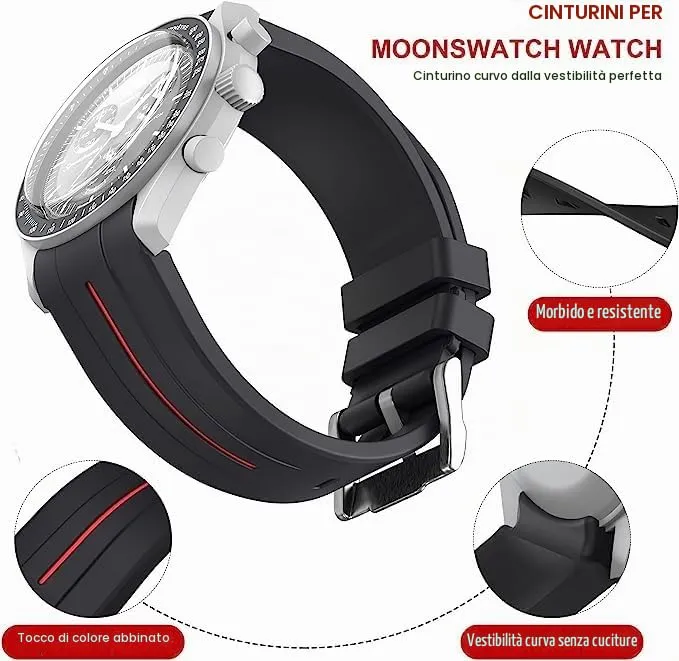 BONACE Cinturino in silicone per Omega x Swatch MoonSwatch Speedmaster, 20mm (Linea oro nero) - immagine 6