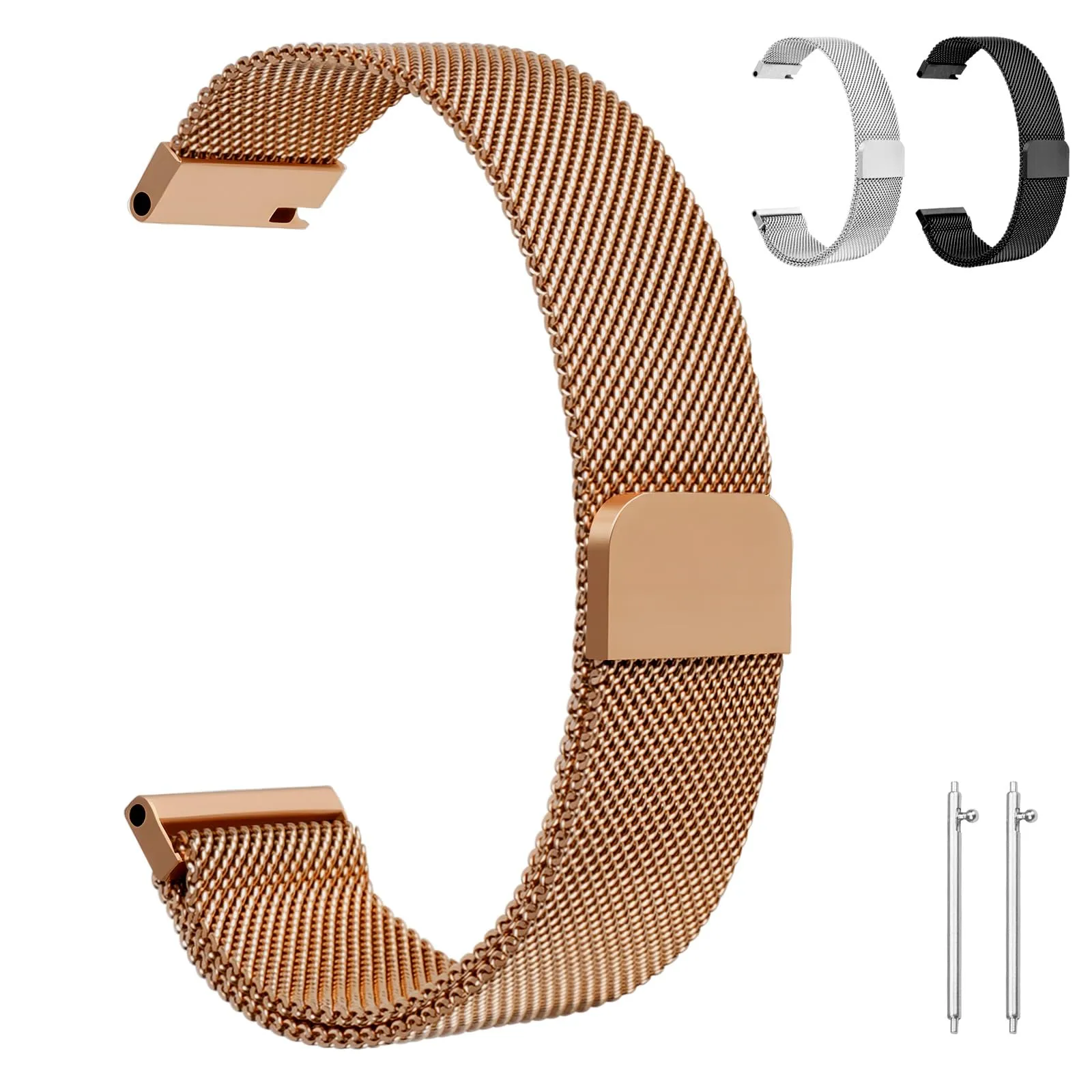 OFFCUP Cinturino in Acciaio Inossidabile Maglia Milanese a Sgancio Rapido, 22mm, Oro rosa - immagine 1