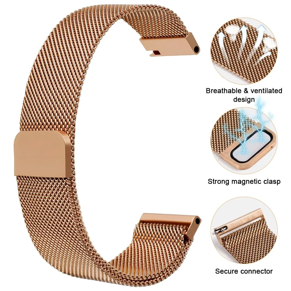 OFFCUP Cinturino in Acciaio Inossidabile Maglia Milanese a Sgancio Rapido, 22mm, Oro rosa - immagine 2