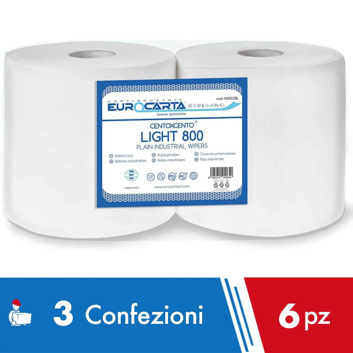 IMBALLAGGI 2000 Rotoloni Asciugatutto Carta Cucina Liscia, 6 Rotoli x 800 Strappi (4800 totali), 26x35 cm - immagine 2