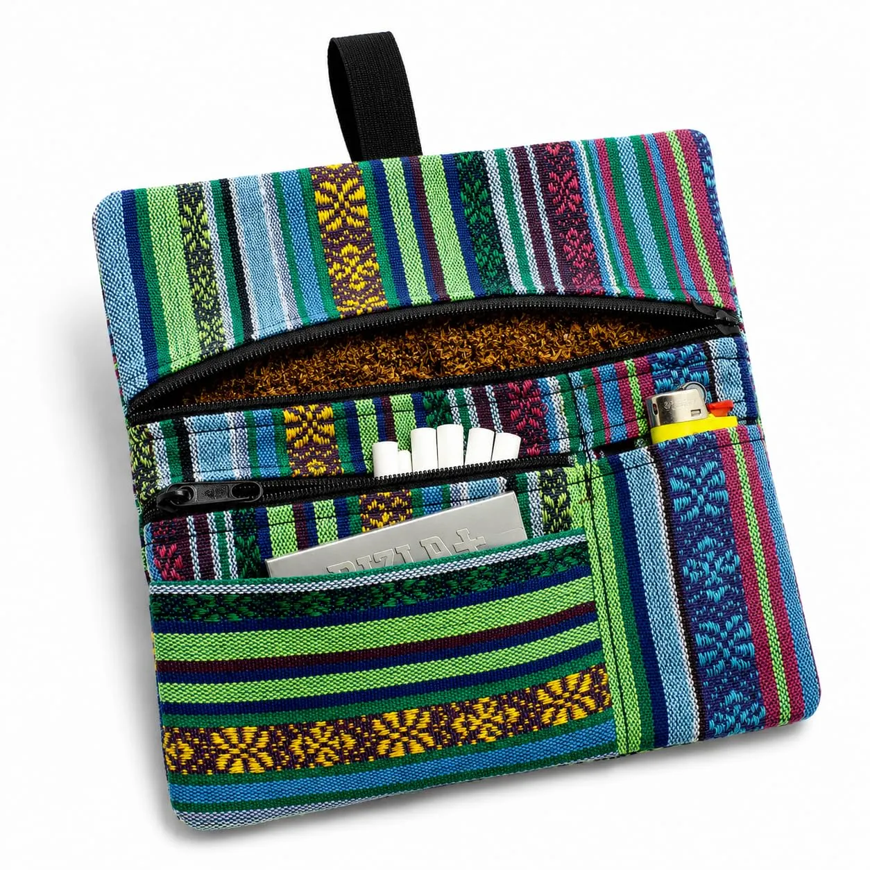 Russo Handmade Portatabacco Artigianale in Tessuto con Doppia Zip, 4 Scomparti, Mélange Blu - immagine 1