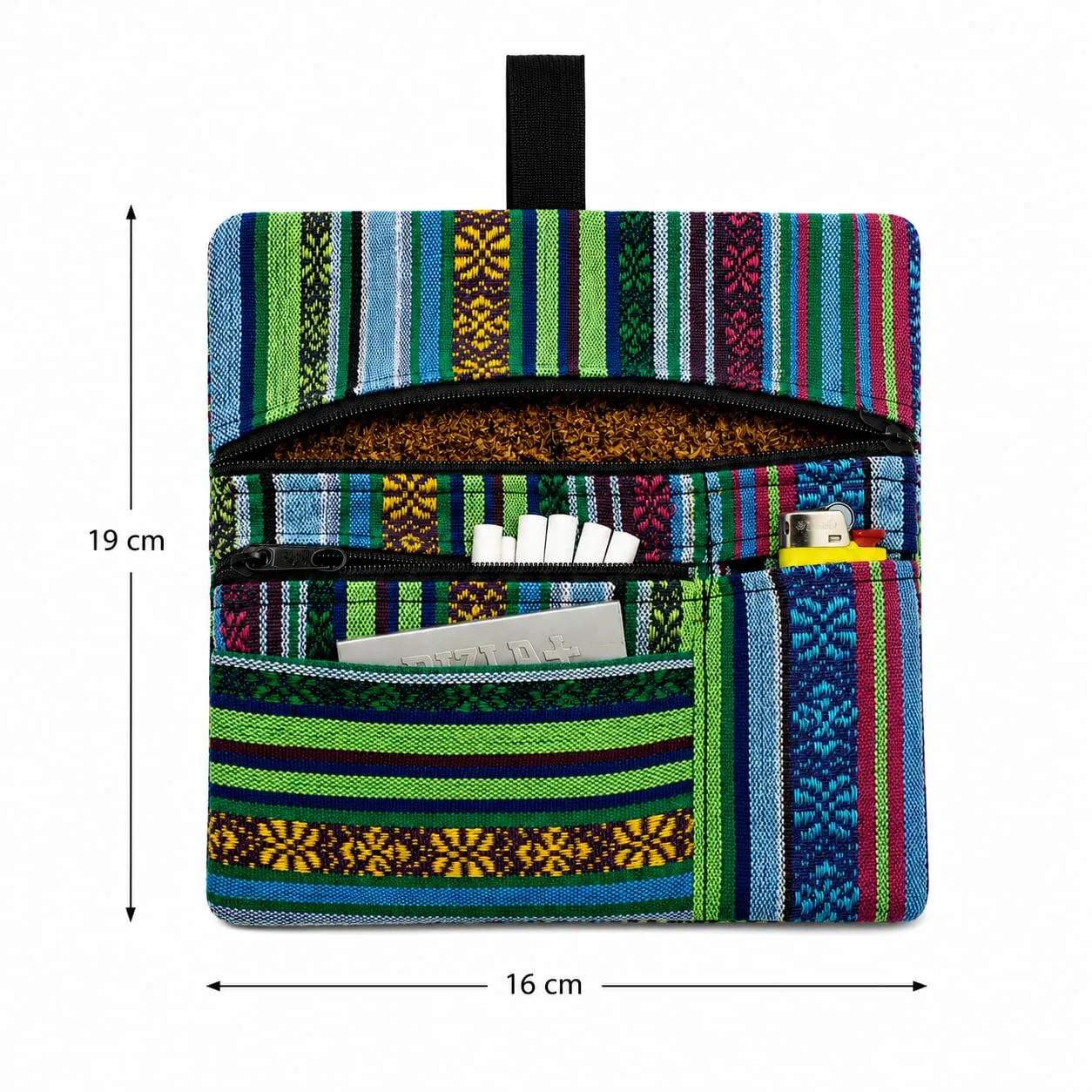 Russo Handmade Portatabacco Artigianale in Tessuto con Doppia Zip, 4 Scomparti, Mélange Blu - immagine 6