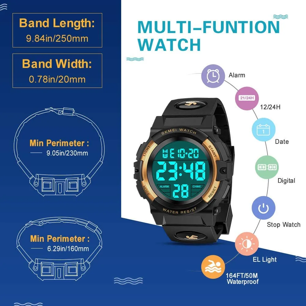 Dislocati Orologio Digitale Multifunzione per Bambini, Impermeabile, LED, Gold - immagine 4