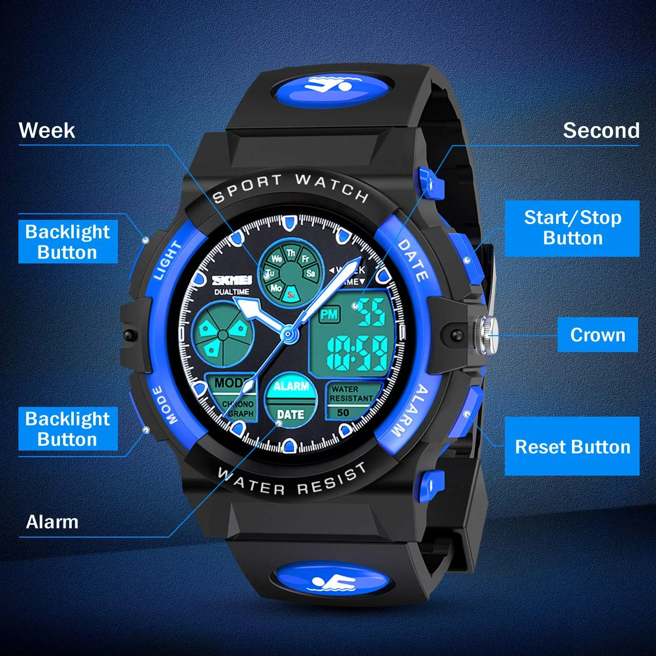 Dislocati Orologio Digitale Sportivo Impermeabile per Bambini con Contapassi - immagine 4