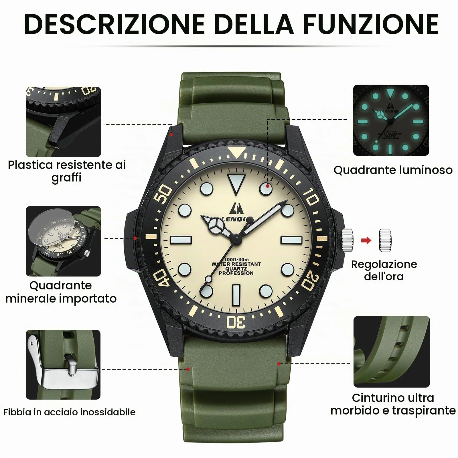 LN LENQIN Orologio Uomo Analogico al Quarzo Impermeabile 3ATM R033 - immagine 7