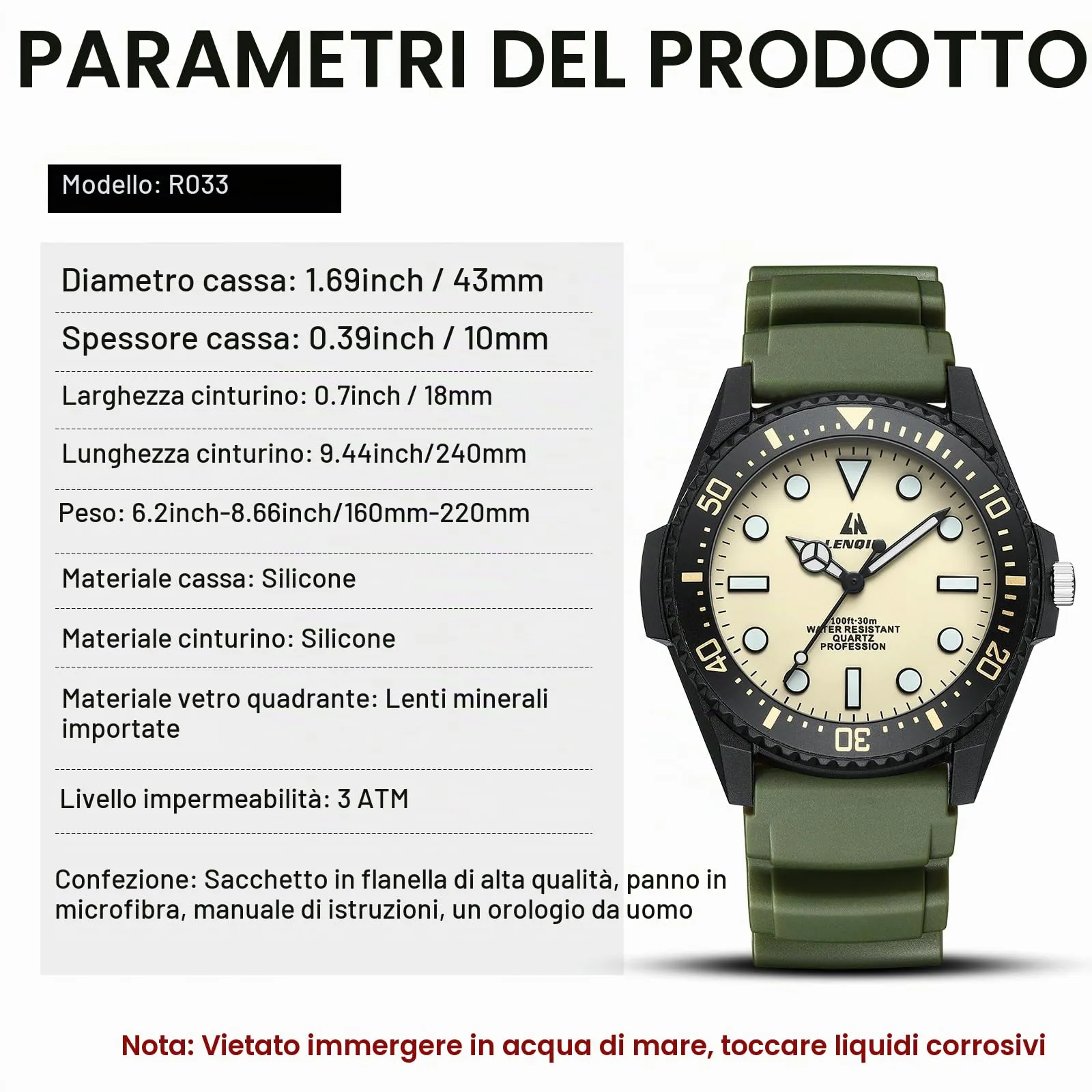 LN LENQIN Orologio Uomo Analogico al Quarzo Impermeabile 3ATM R033 - immagine 8