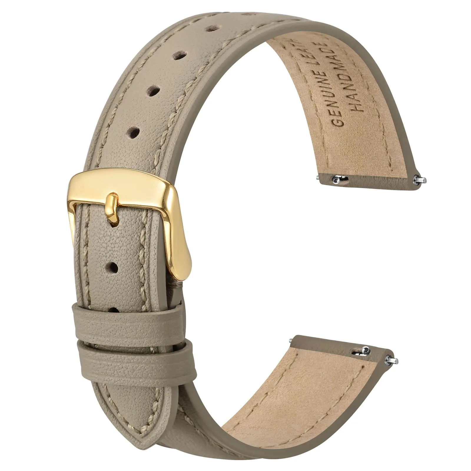ANBEER Cinturino in Vera Pelle 12mm a Sgancio Rapido, Kaki Chiaro con Fibbia Dorata - immagine 1