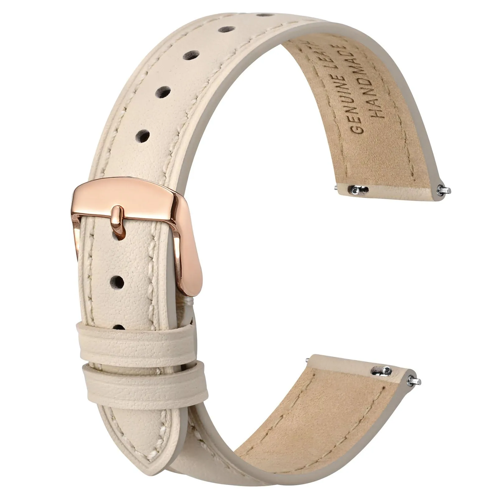 ANBEER Cinturino in Vera Pelle 14mm a Sgancio Rapido, Beige con Fibbia Oro Rosa - immagine 1