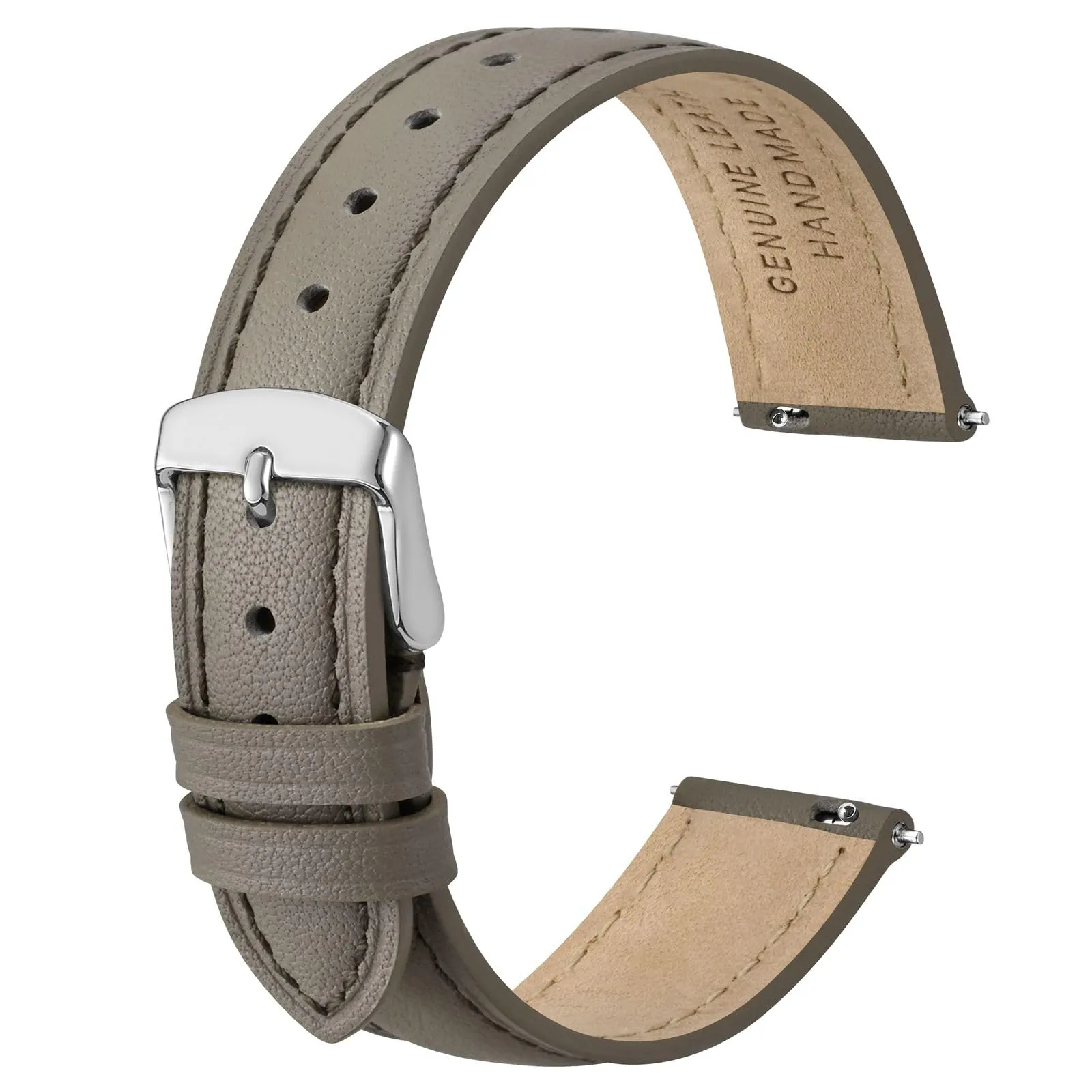 ANBEER Cinturino in Vera Pelle 16mm Sottile a Sgancio Rapido, Grigio Caldo con Fibbia Argentata - immagine 1
