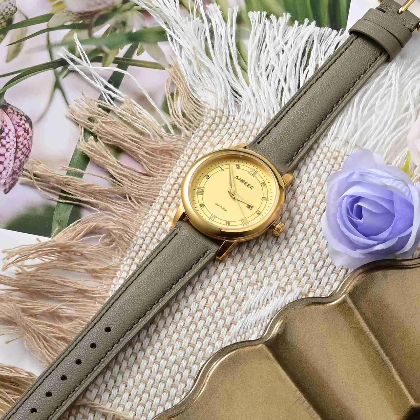 ANBEER Cinturino in Vera Pelle 16mm Sottile a Sgancio Rapido, Grigio Caldo con Fibbia Argentata - immagine 2