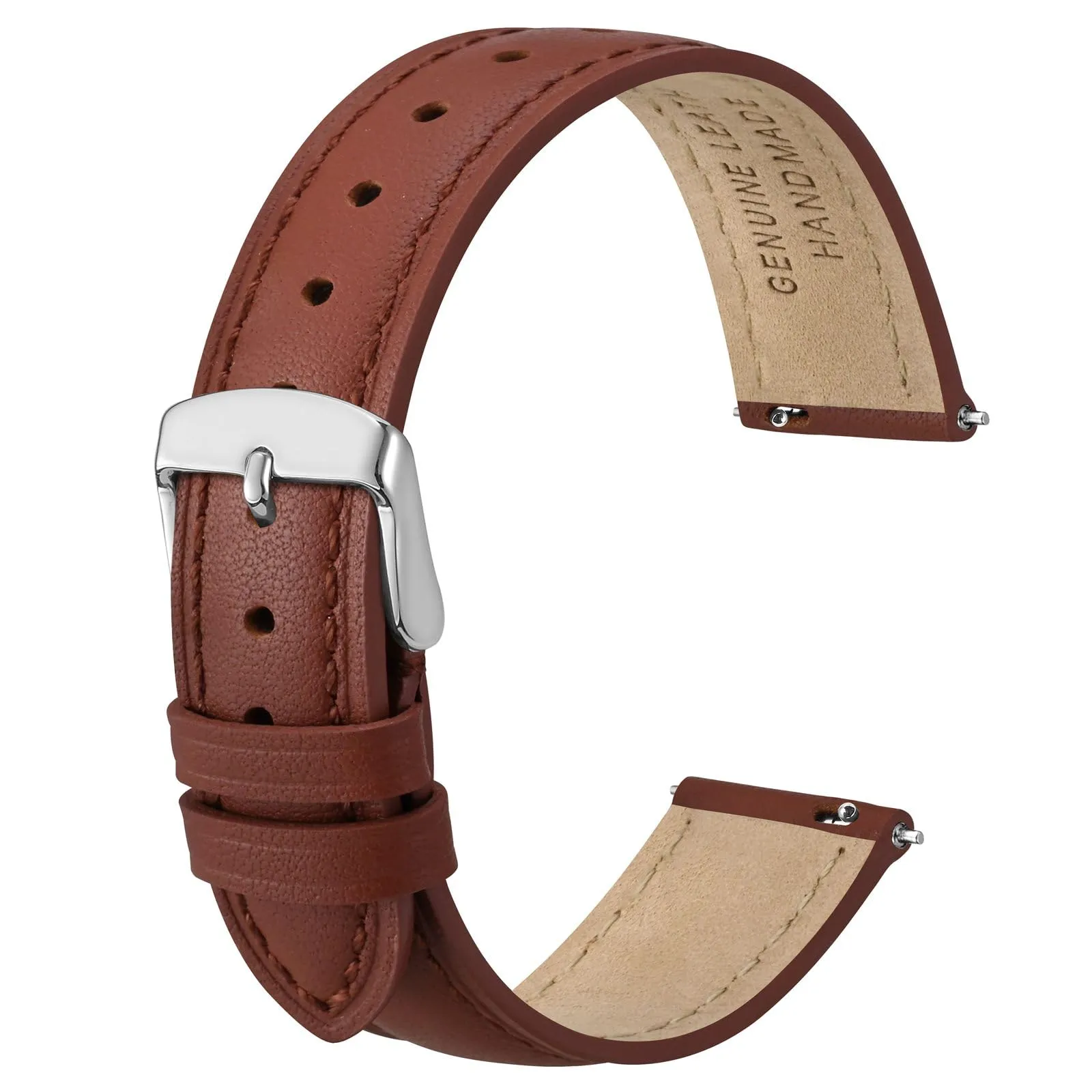 ANBEER Cinturino in Vera Pelle 12mm a Sgancio Rapido, Rosso Mattone con Fibbia Argentata - immagine 1