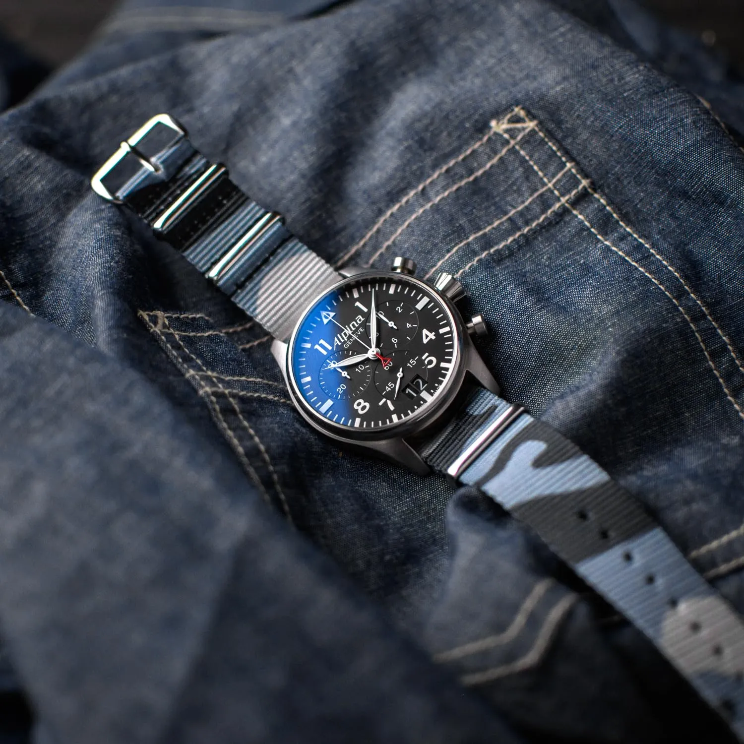 Archer Watch Straps Cinturini NATO in Nylon Classici, Mimetico Blu, 18mm - immagine 3