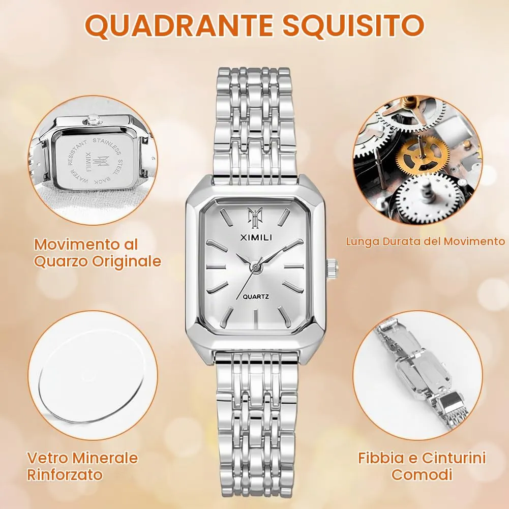 OFFCUP Orologio Analogico al Quarzo da Donna con Cinturino in Acciaio Inossidabile e Fibbia Magnetica - immagine 3