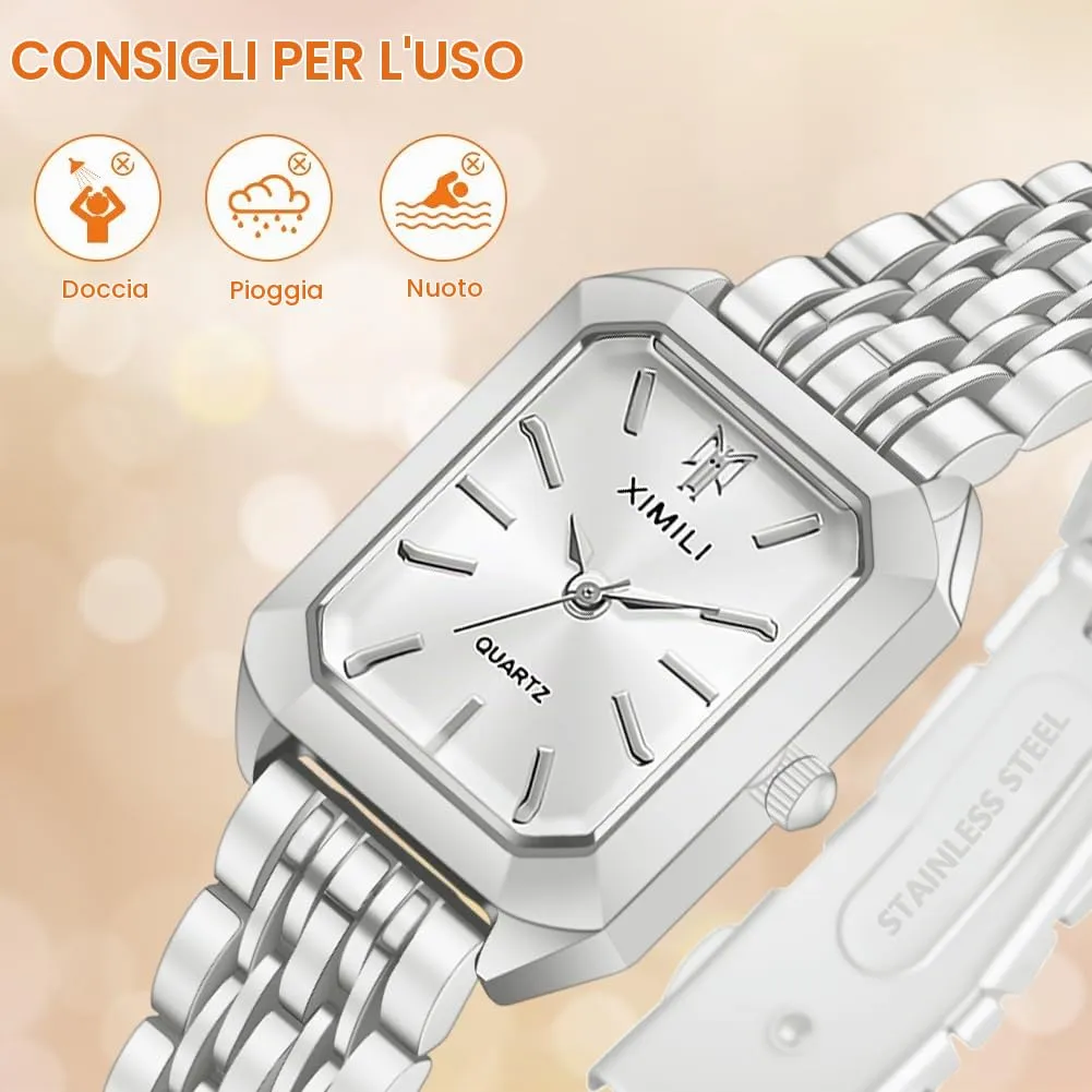 OFFCUP Orologio Analogico al Quarzo da Donna con Cinturino in Acciaio Inossidabile e Fibbia Magnetica - immagine 4