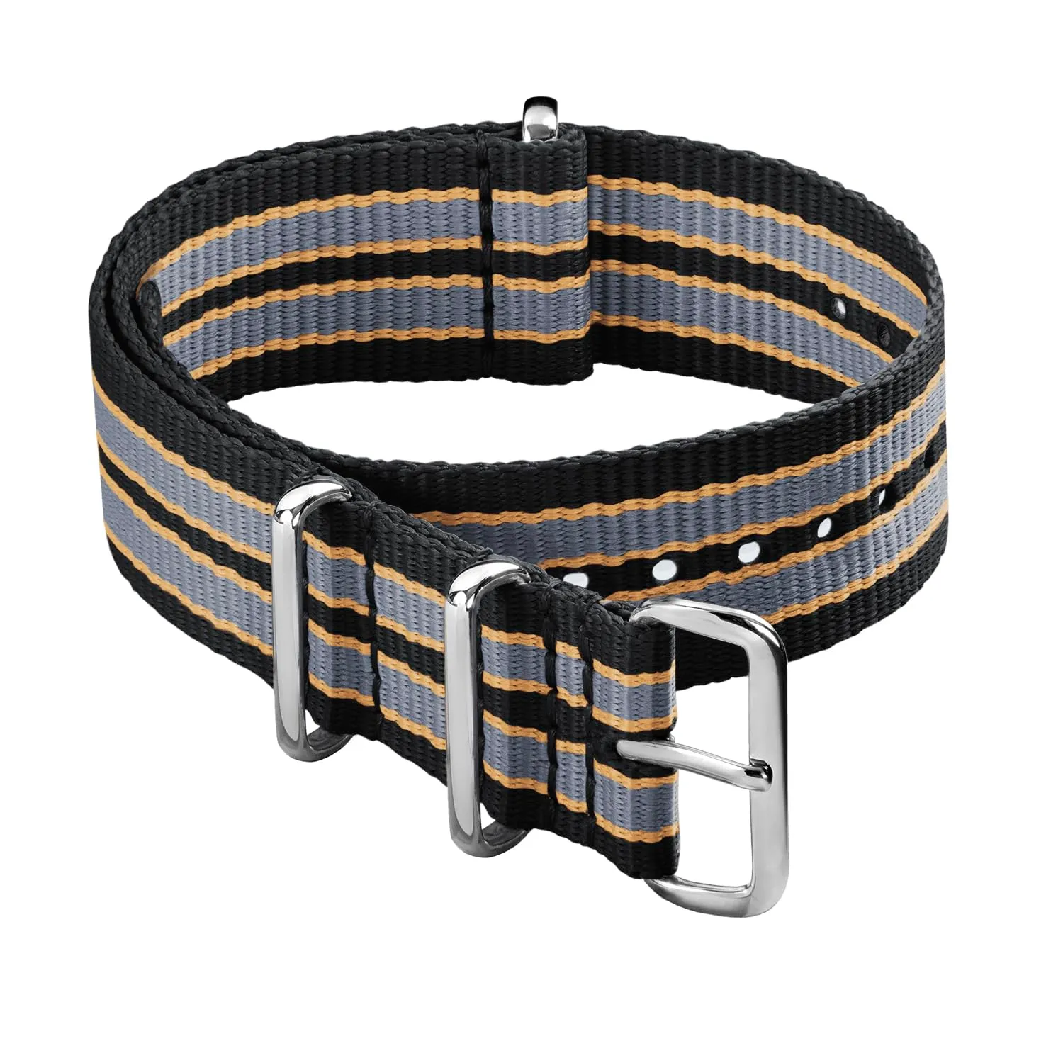 Archer Watch Straps Cinturini NATO in Nylon Classici (Nero, Grigio e Giallo, 20mm) - immagine 1