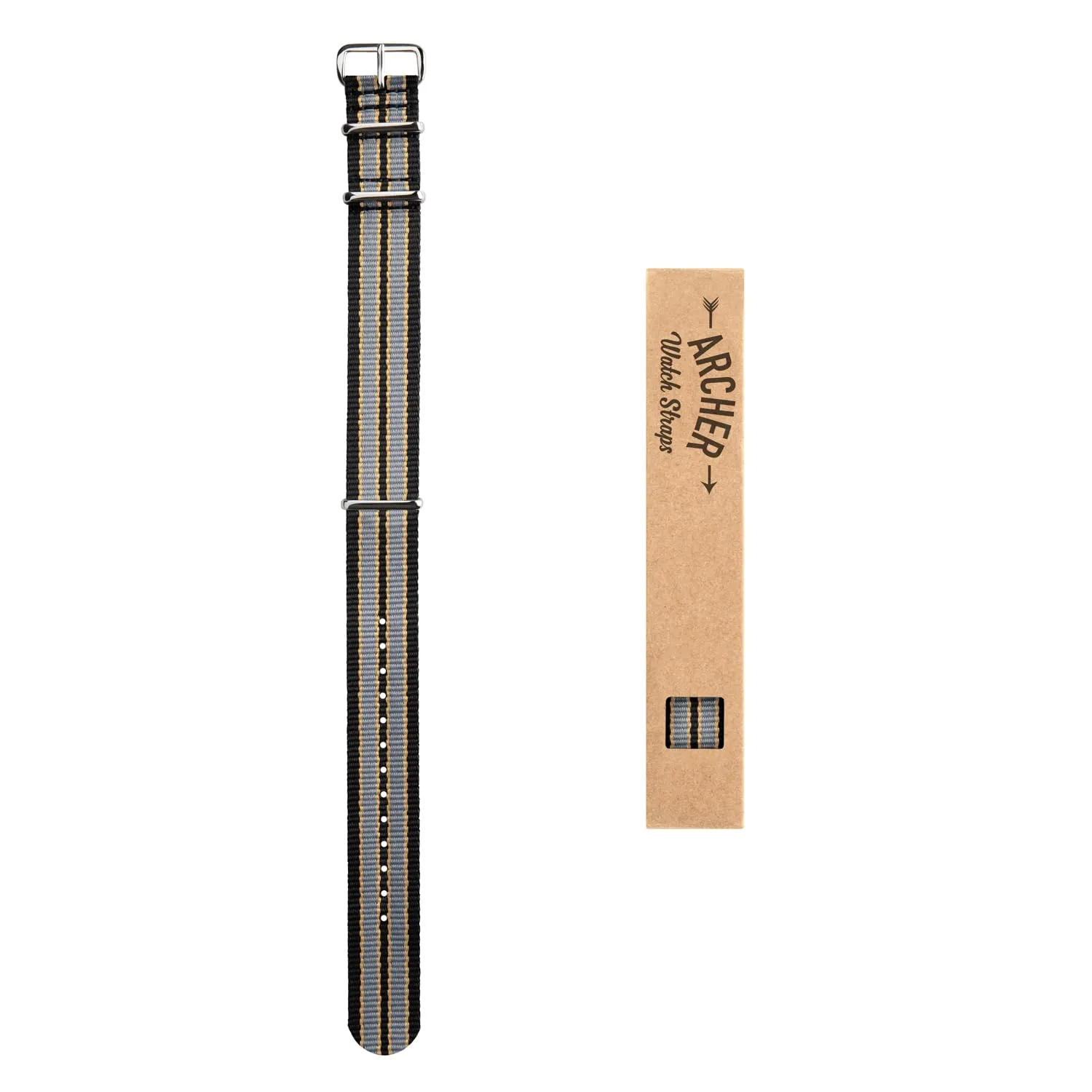 Archer Watch Straps Cinturini NATO in Nylon Classici (Nero, Grigio e Giallo, 20mm) - immagine 6