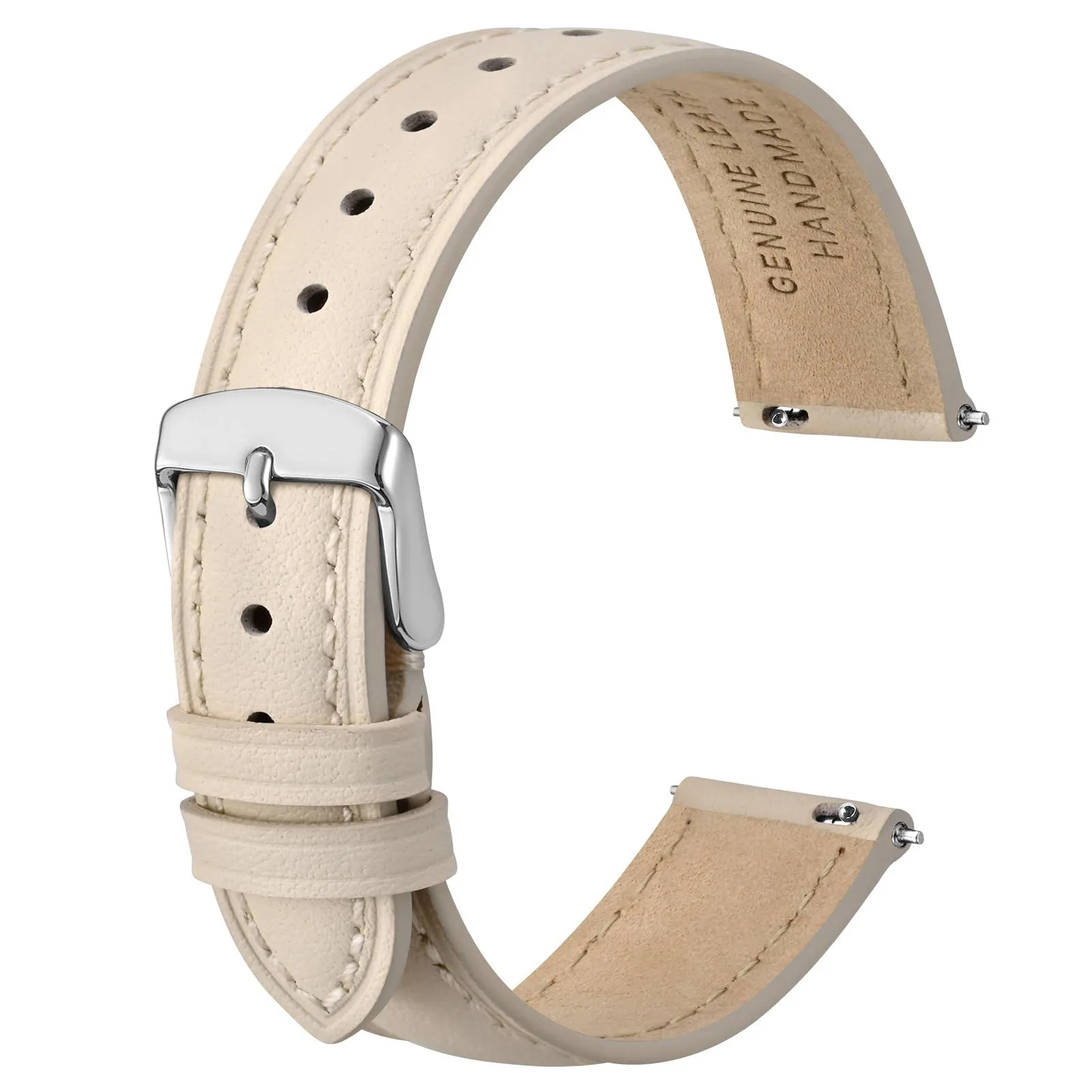 ANBEER Cinturino in Vera Pelle 22mm a Sgancio Rapido, Beige con Fibbia Argentata - immagine 1