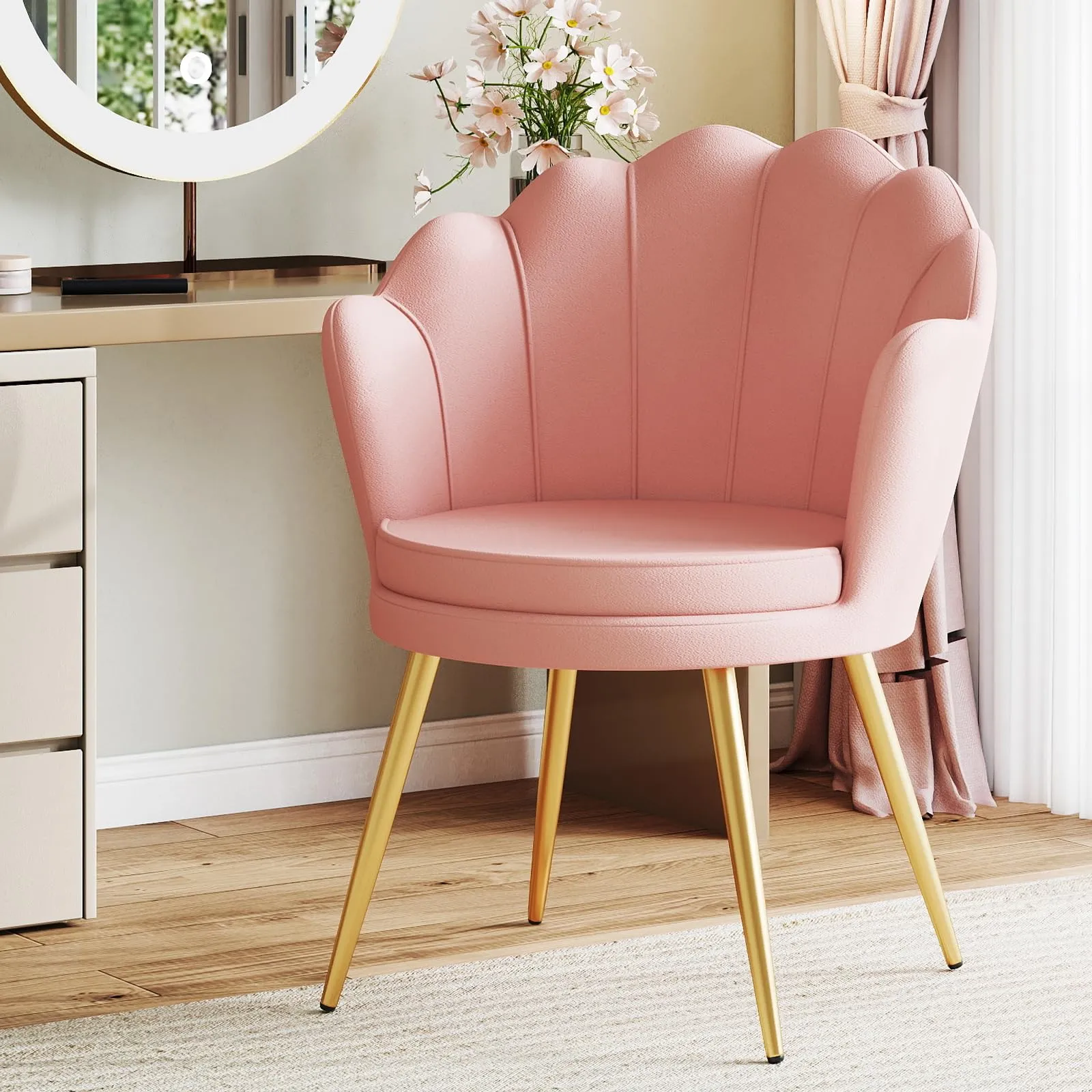 Ckaff Set di 2 Poltrone Conchiglia in Velluto con Gambe in Oro, Rosa - immagine 8