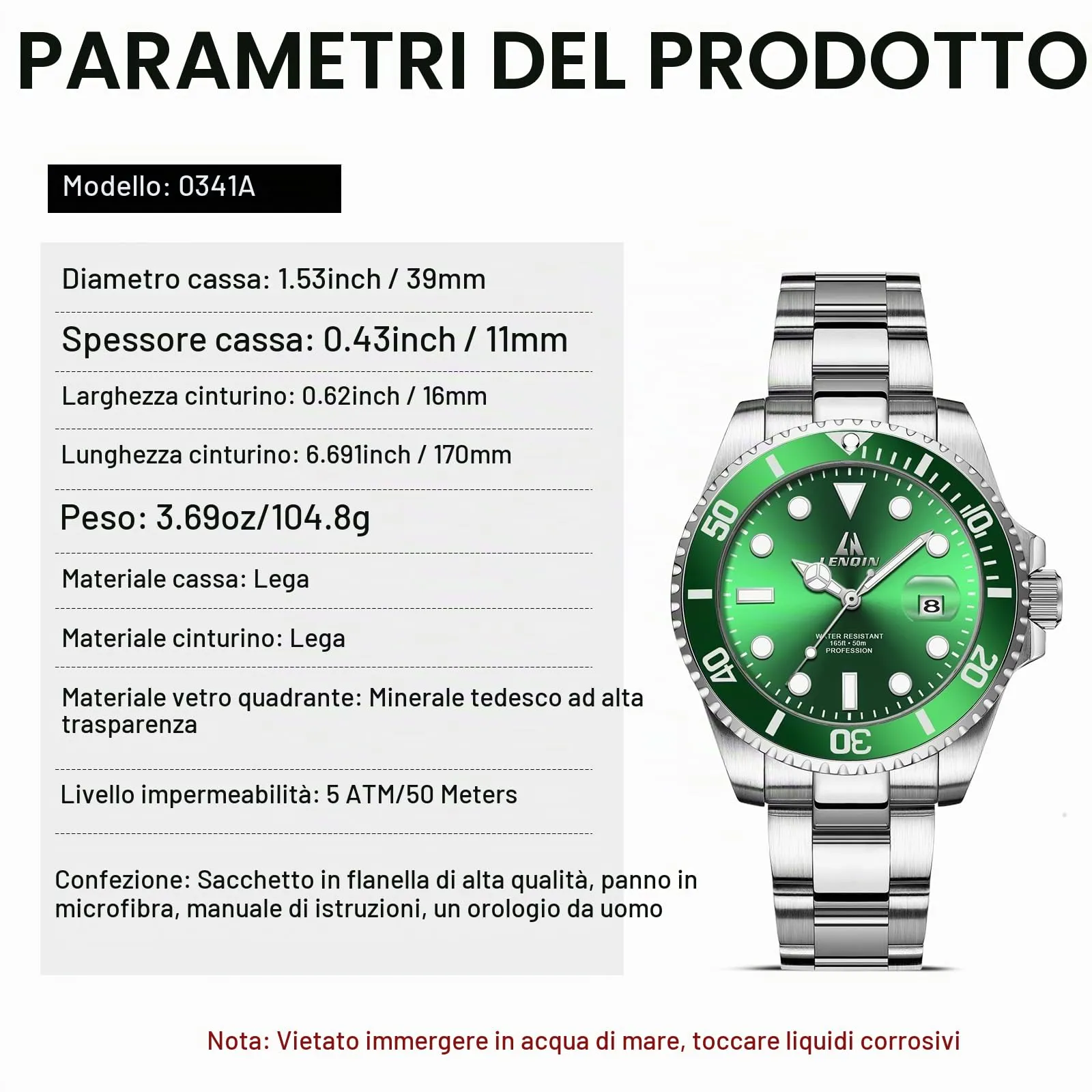 LN LENQIN Orologio Uomo Analogico al Quarzo in Acciaio Inossidabile Impermeabile 3ATM - immagine 6