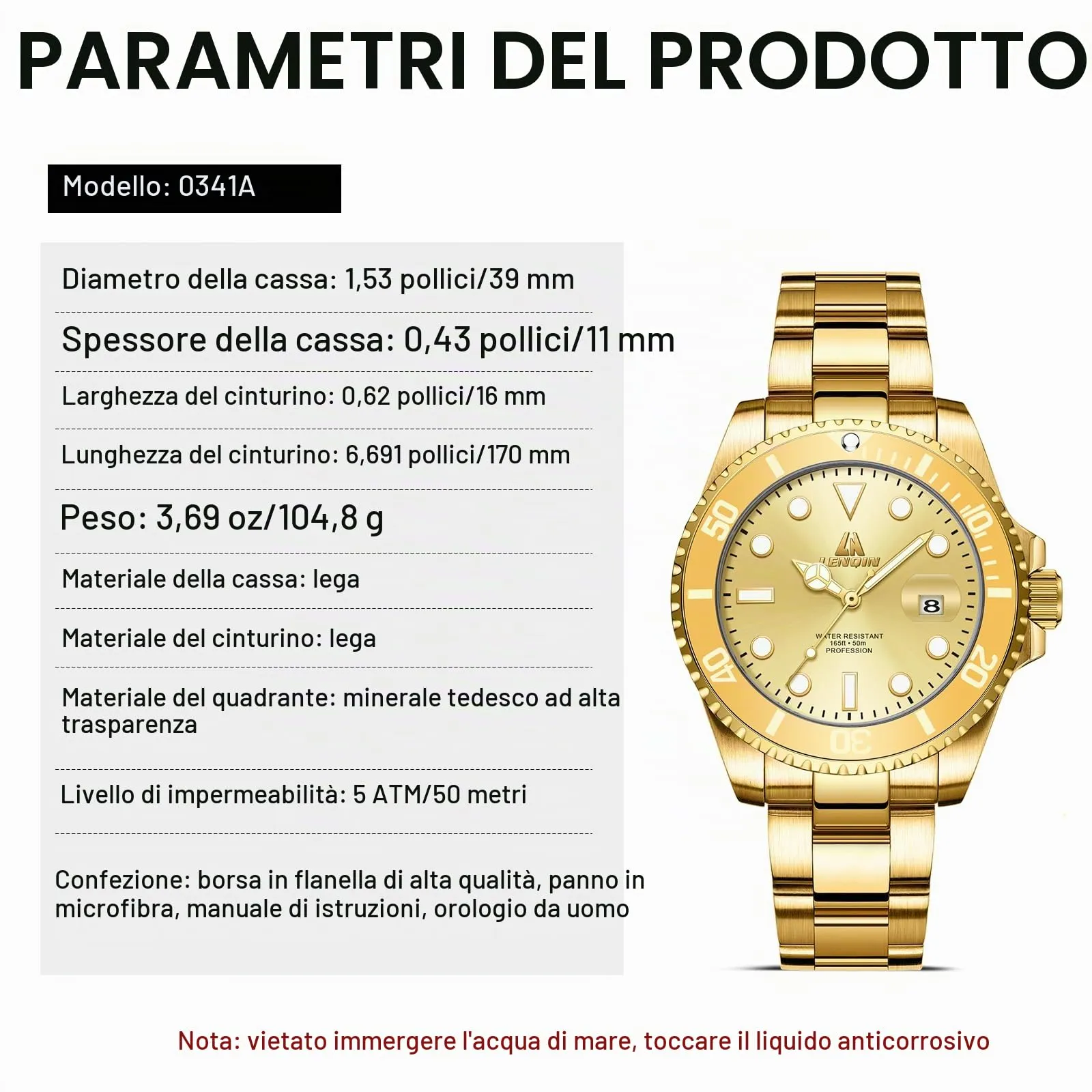 LN LENQIN Orologio Uomo Acciaio Analogico al Quarzo Impermeabile 0341 - immagine 6