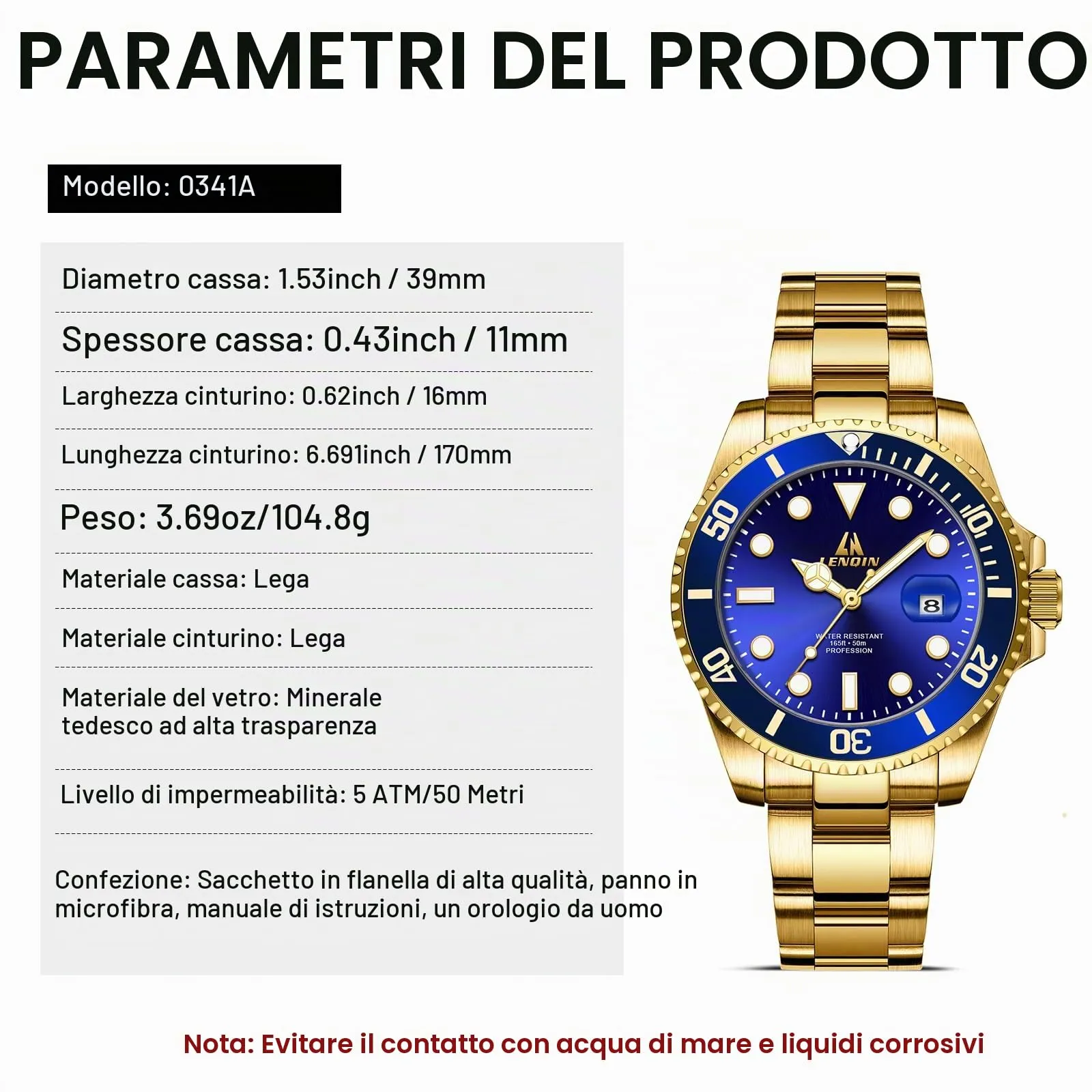 LN LENQIN Orologio Uomo in Acciaio Analogico al Quarzo Impermeabile 3ATM - immagine 6