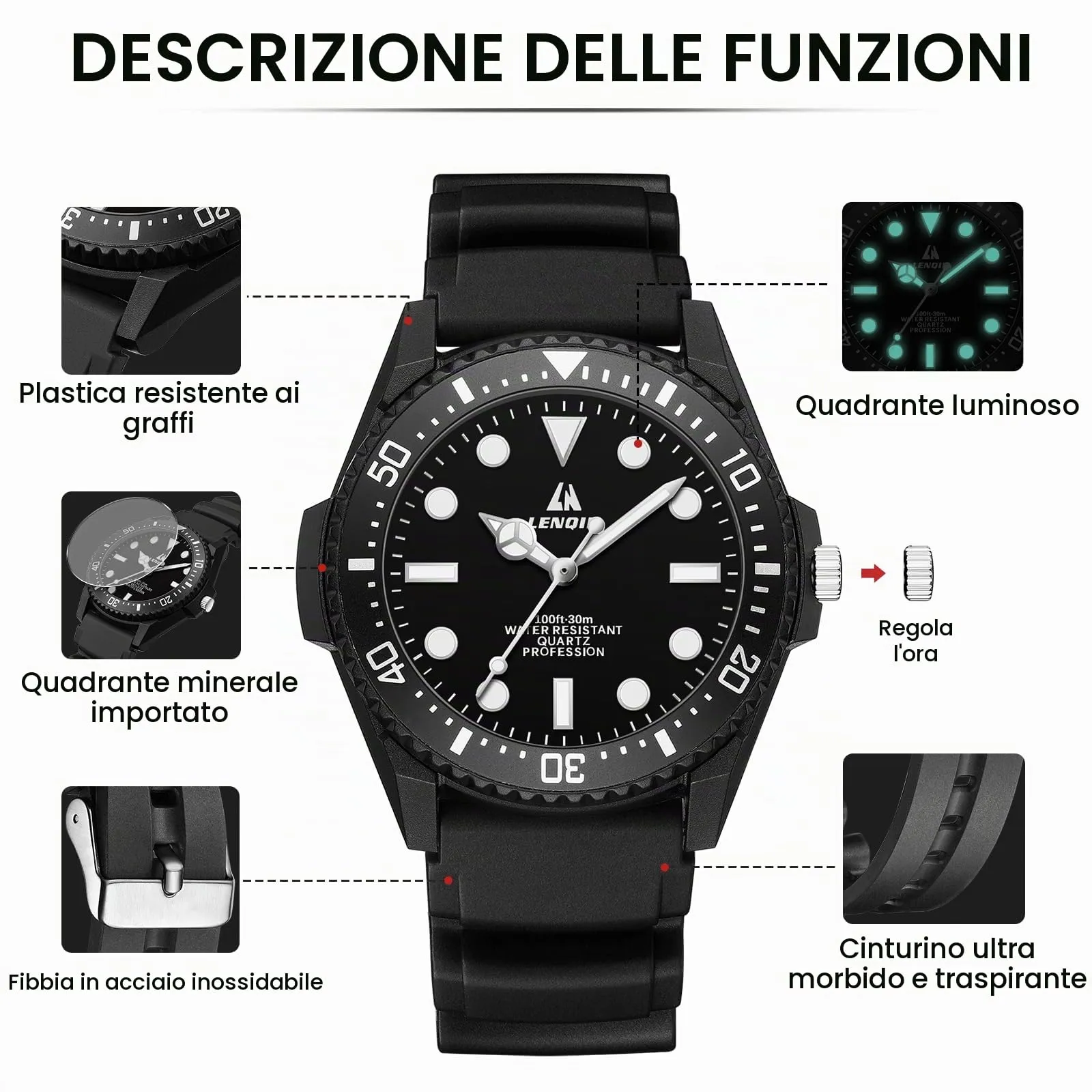 LN LENQIN Orologio Uomo Analogico al Quarzo Impermeabile 3ATM R033 - immagine 7