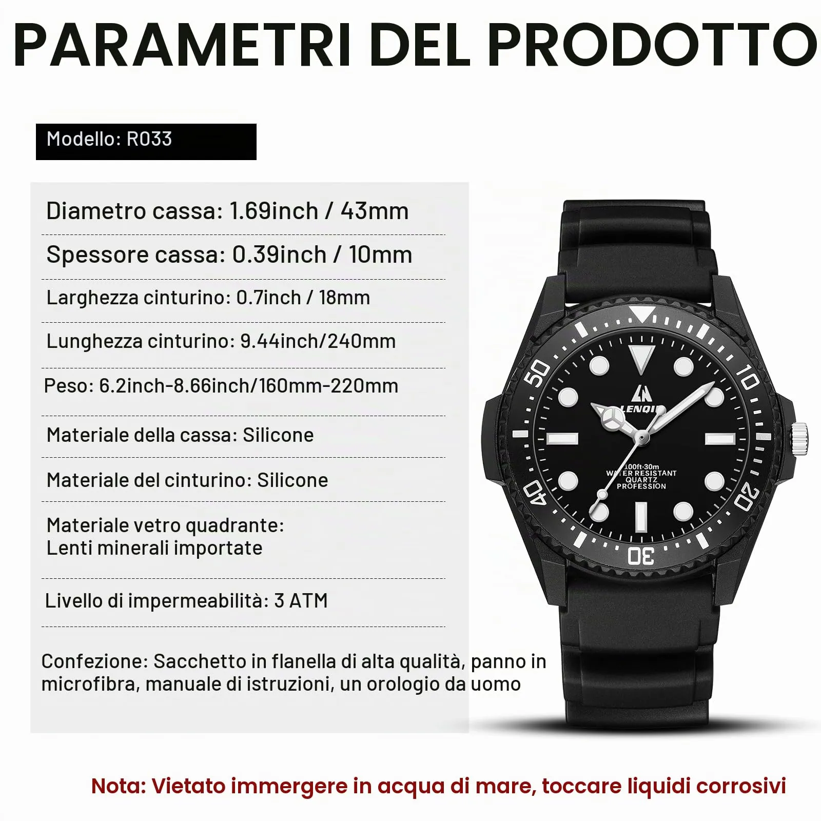 LN LENQIN Orologio Uomo Analogico al Quarzo Impermeabile 3ATM R033 - immagine 8