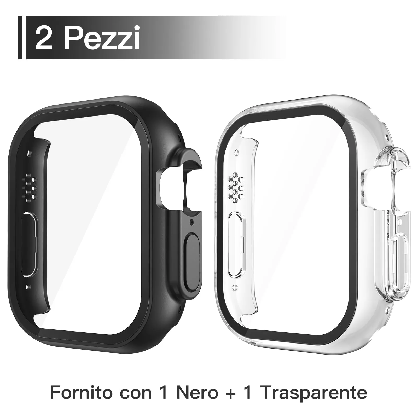 Misxi Custodia Protettiva con Vetro Temperato per Apple Watch Ultra 4/3/2/1 49mm, 1 Nero + 1 Trasparente - immagine 2