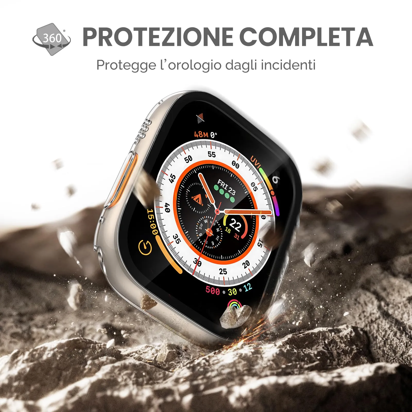 Misxi Custodia Protettiva con Vetro Temperato per Apple Watch Ultra 4/3/2/1 49mm, 1 Nero + 1 Trasparente - immagine 6